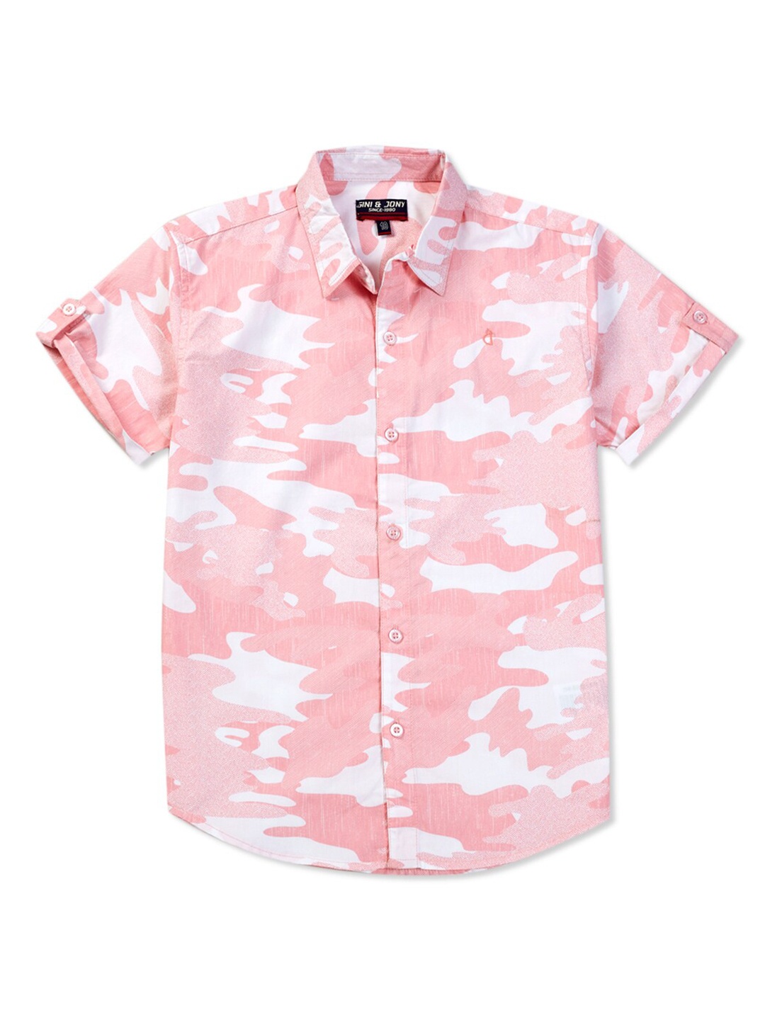 

Gini and Jony Boys Camouflage Spread Collar Cotton Casual Shirt, Pink
