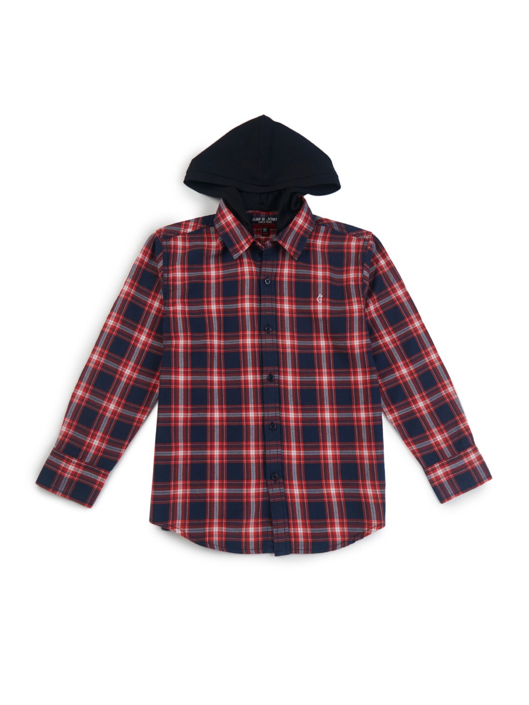 

Gini and Jony Boys Tartan Checked Detachable Hooded Cotton Casual Shirt, Navy blue