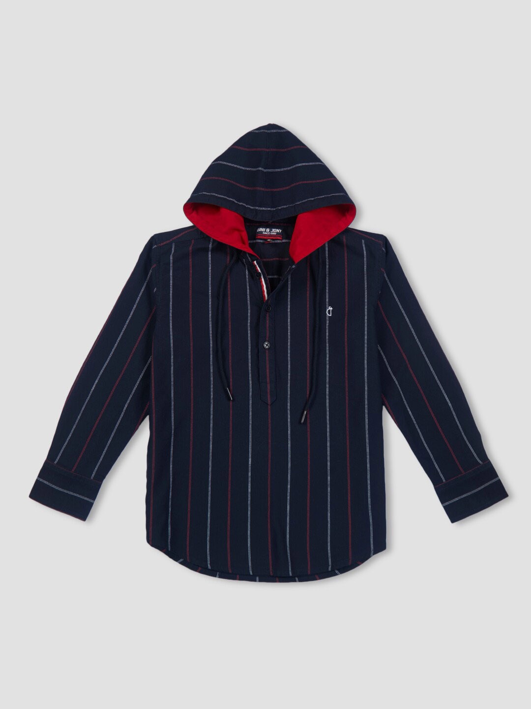 

Gini and Jony Boys Vertical Striped Hooded Cotton Shirt, Navy blue