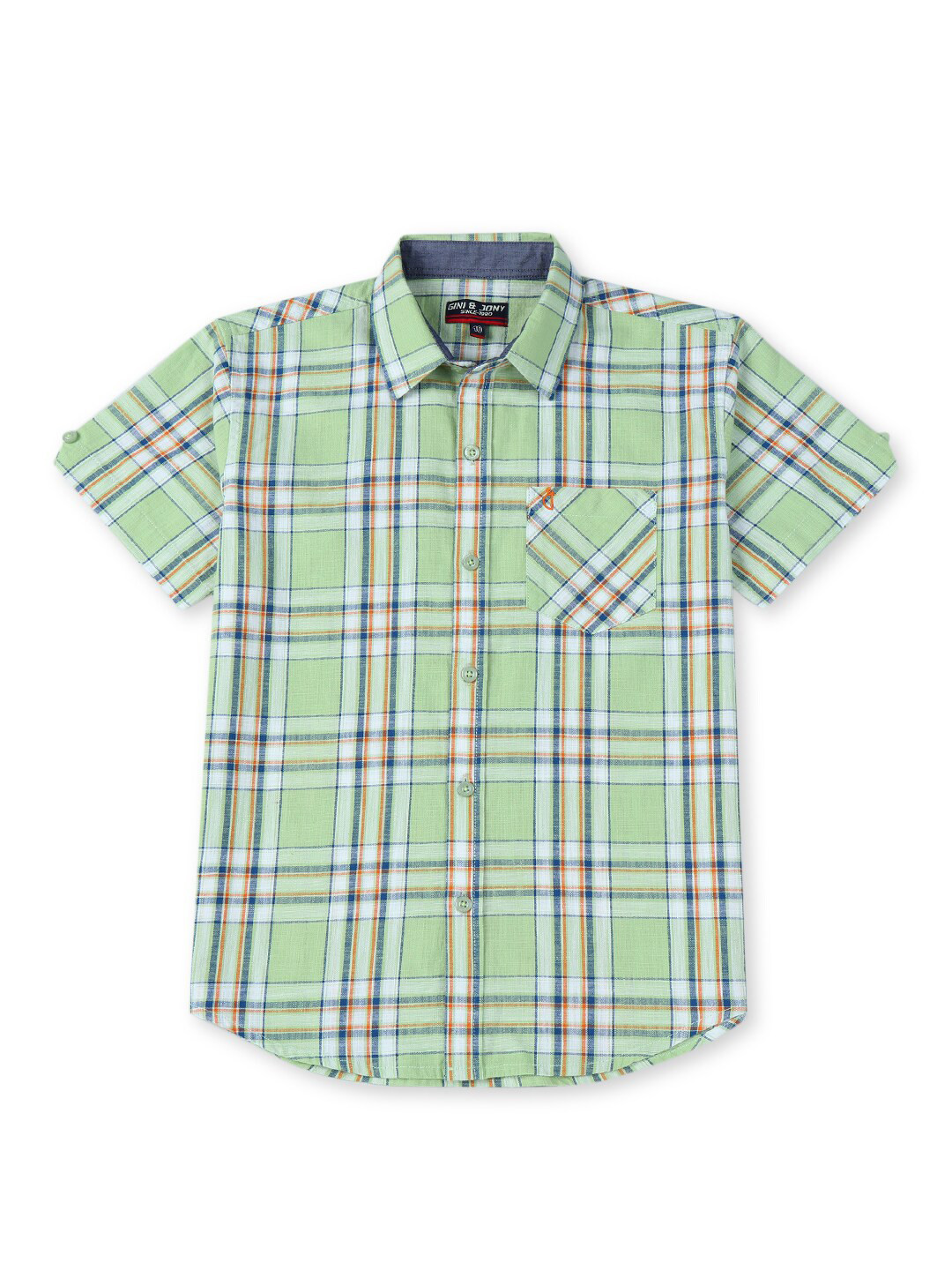

Gini and Jony Infant Checked Spread Collar Cotton Casual Shirt, Green