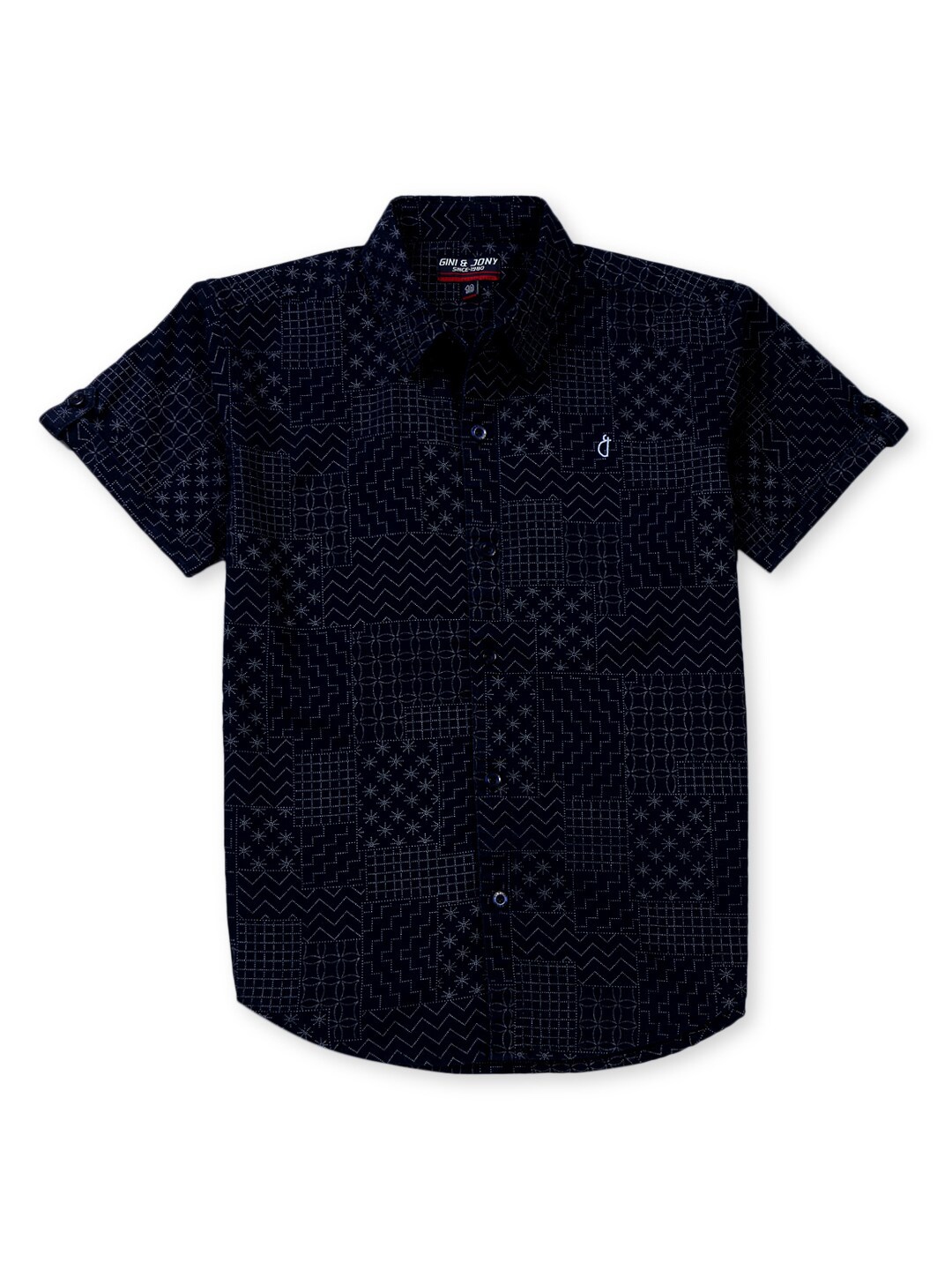

Gini and Jony Boys Geometric Printed Spread Collar Cotton Shirt, Navy blue