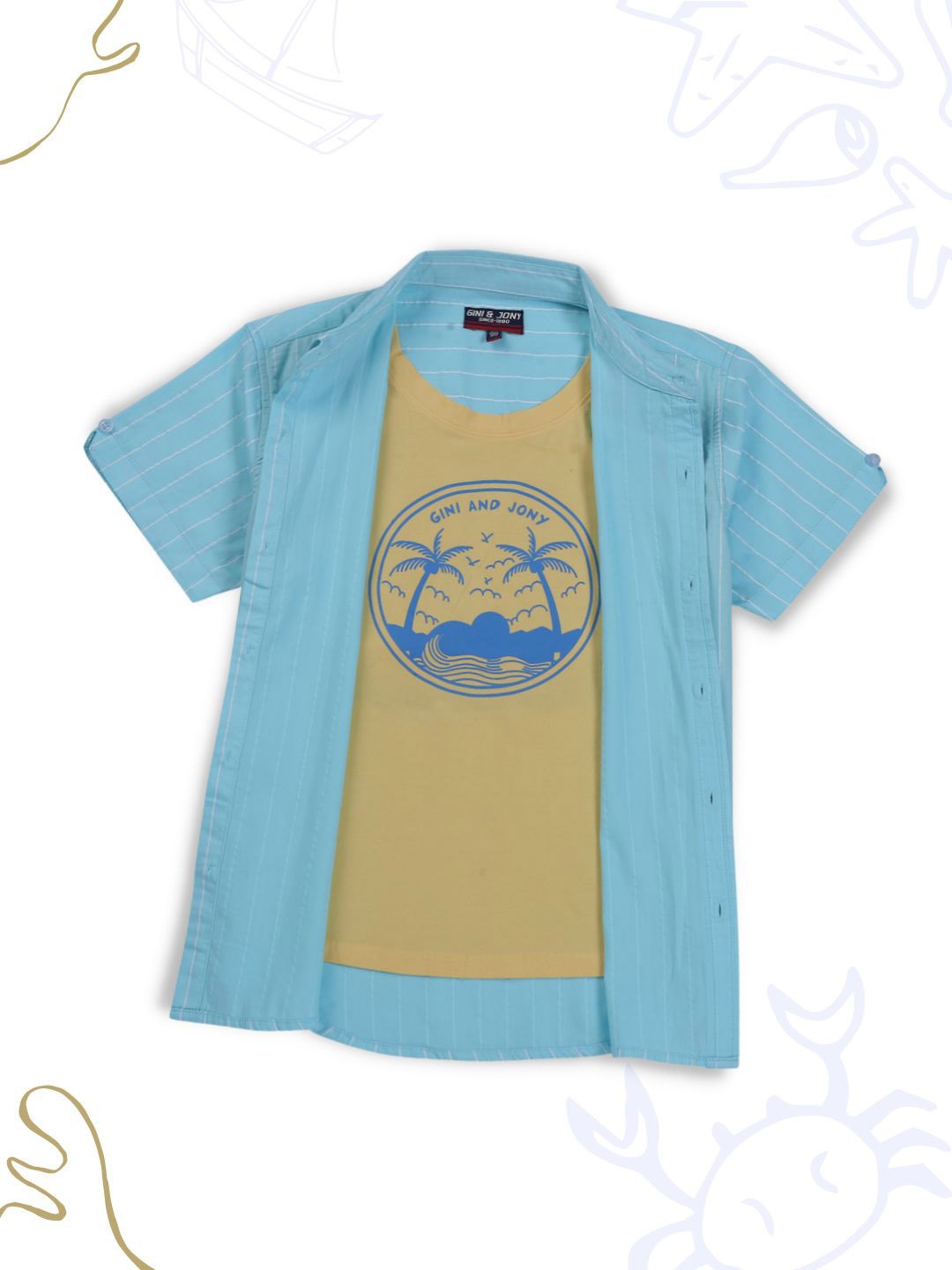 

Gini and Jony Boys Vertical Striped Spread Collar Cotton Casual Shirt, Blue