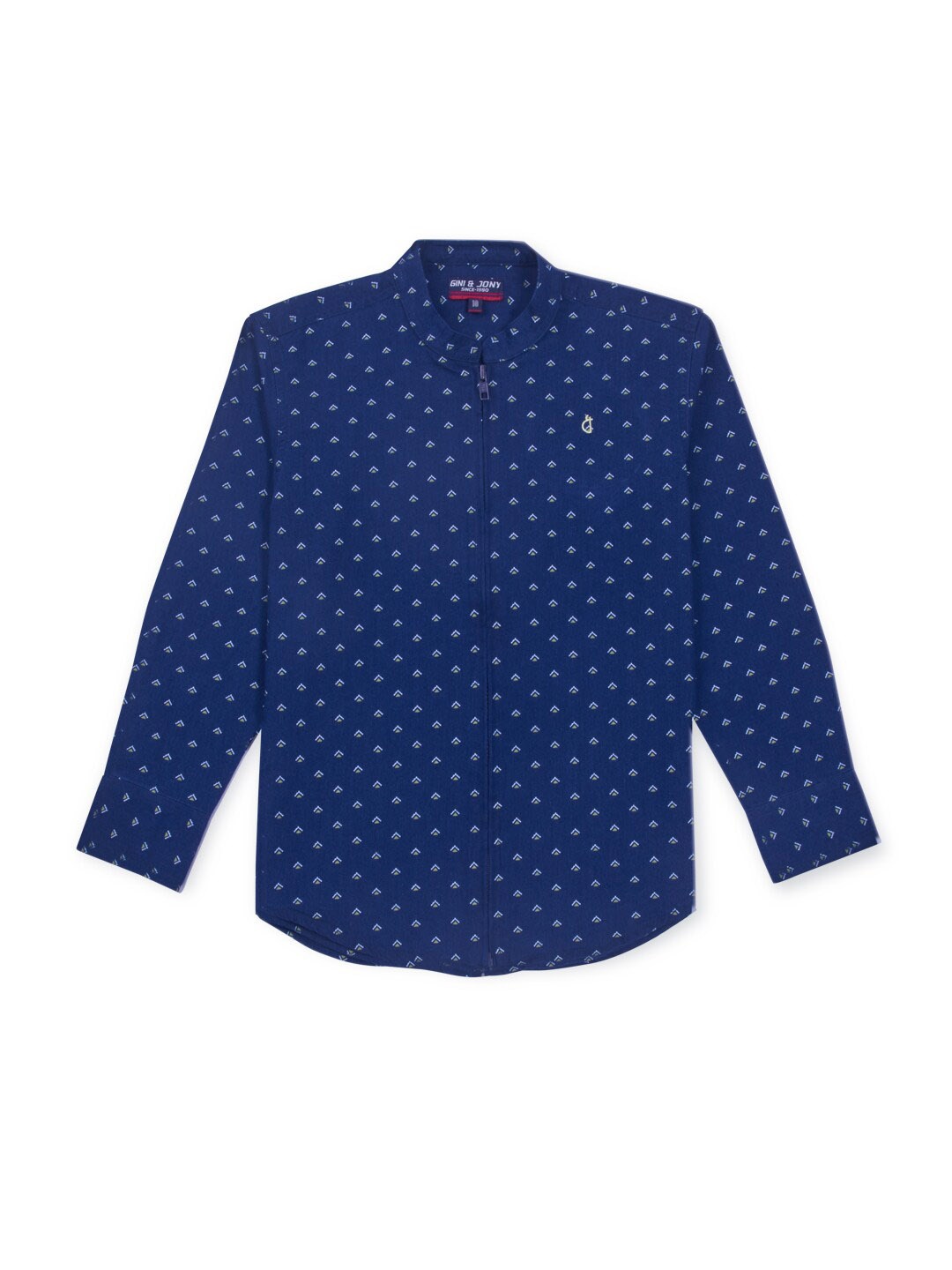 

Gini and Jony Boys Conversational Printed Mandarin Collar Cotton Casual Shirt, Navy blue