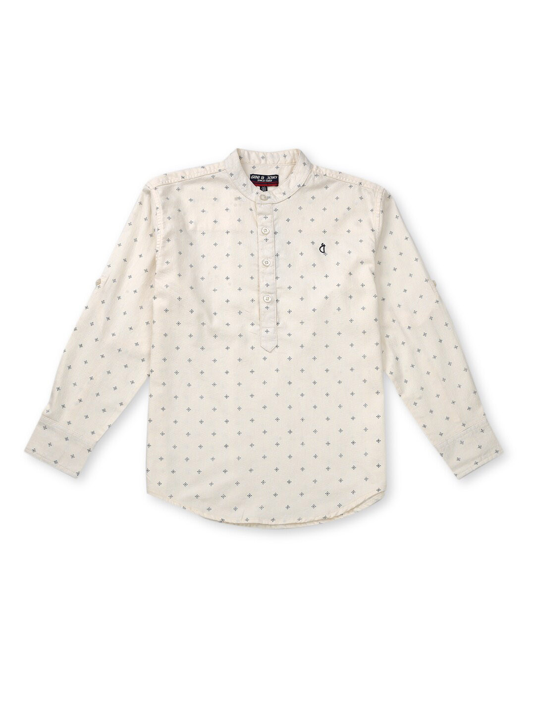 

Gini and Jony Boys Conversational Printed Band Collar Cotton Casual Shirt, Cream