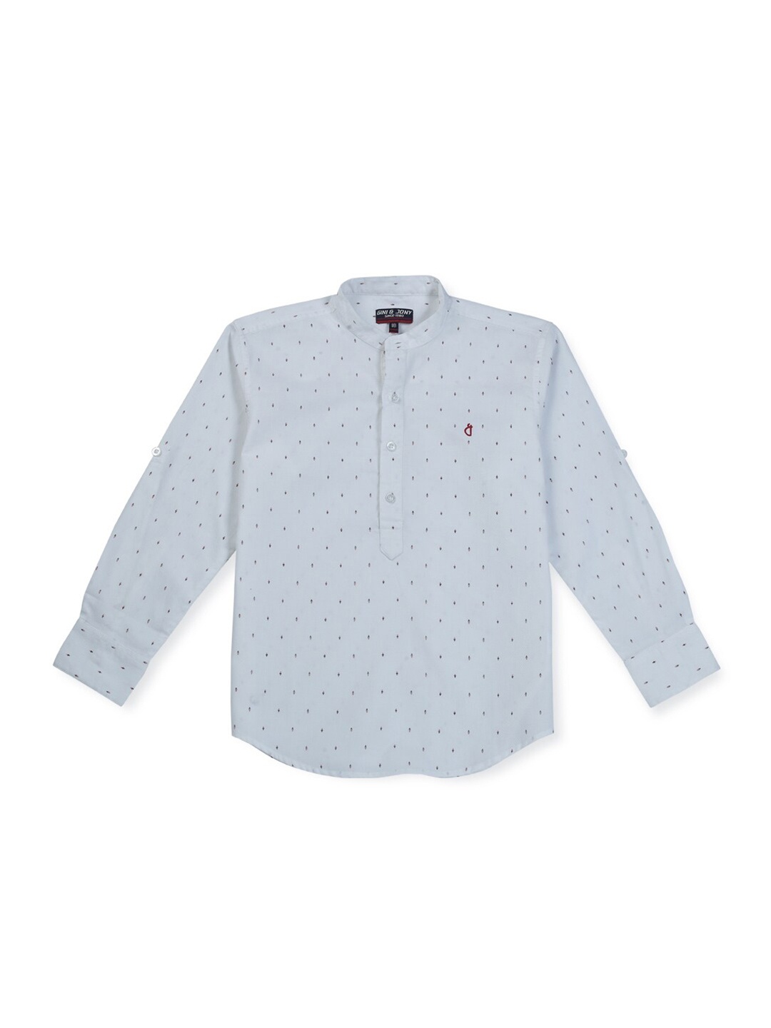 

Gini and Jony Boys Micro Ditsy Printed Band Collar Cotton Casual Shirt, Blue