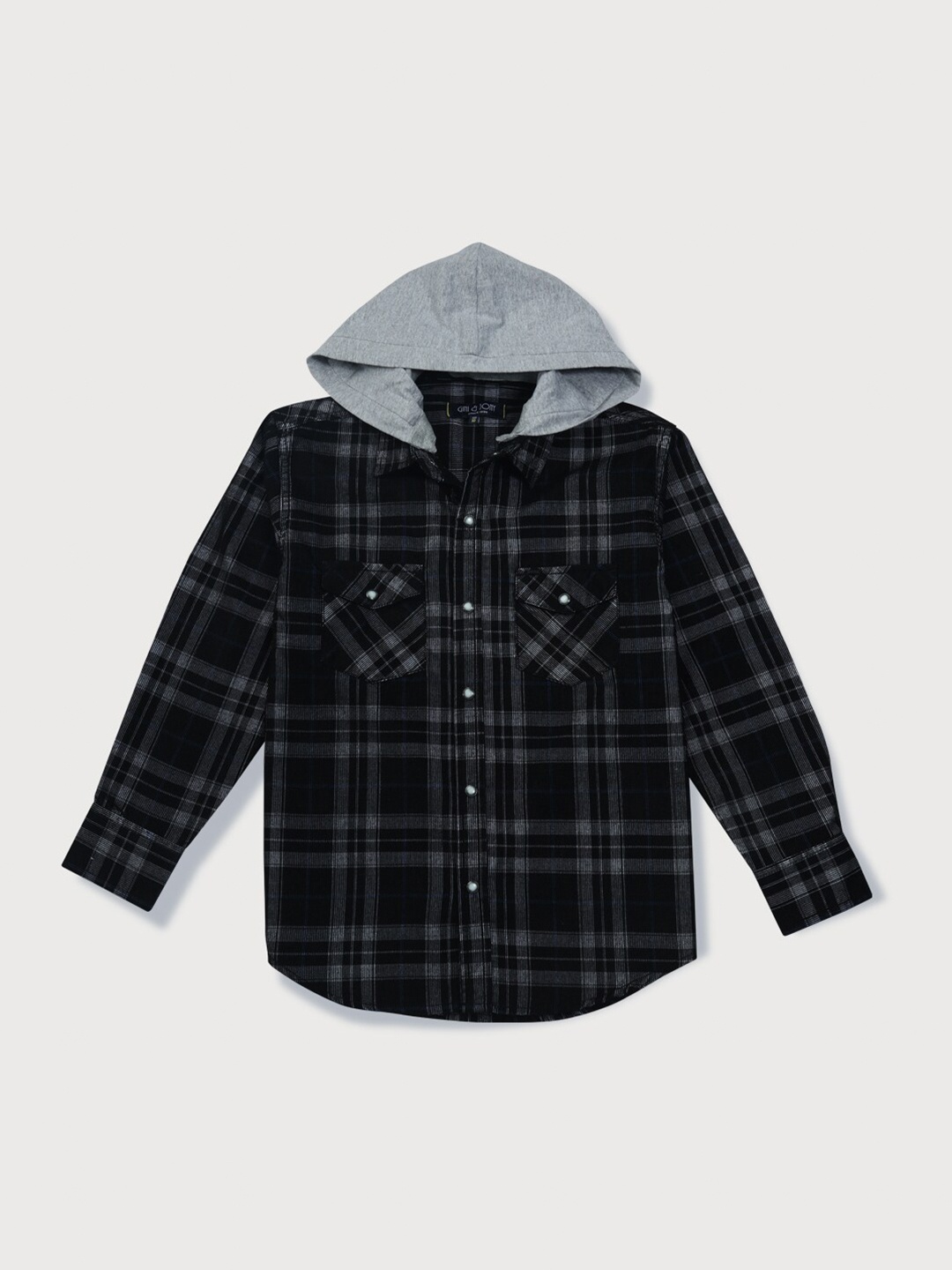 

Gini and Jony Infant Tartan Checked Hooded Cotton Casual Shirt, Black
