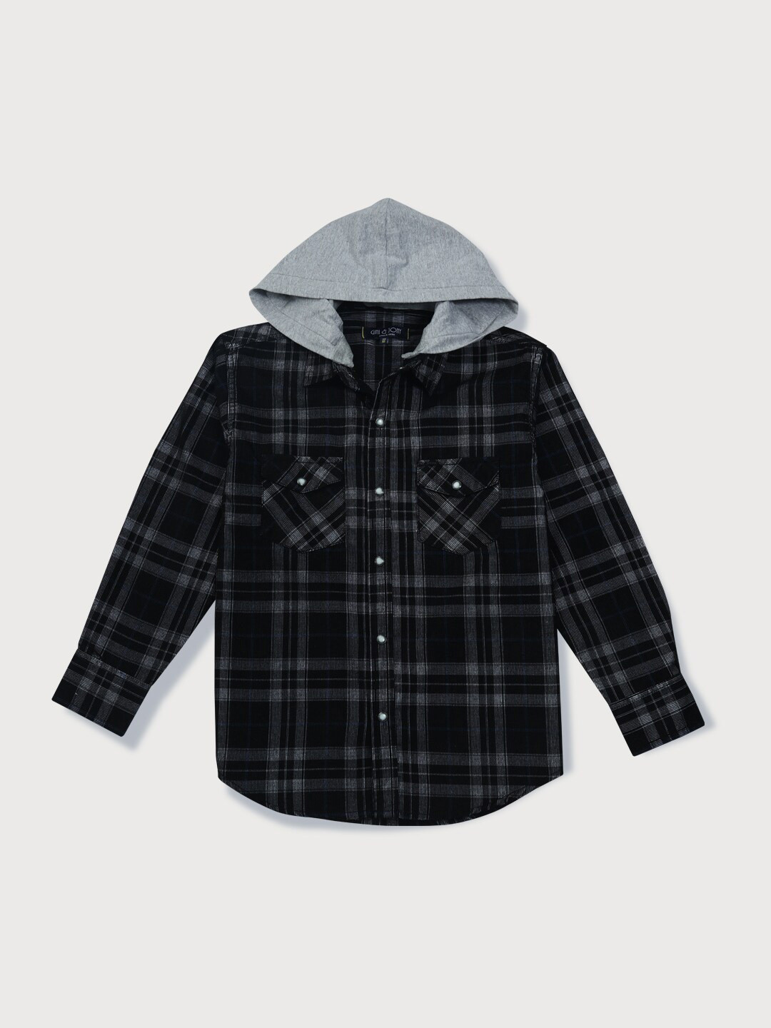 

Gini and Jony Boy Tartan Checked Hooded Cotton Shirt, Black