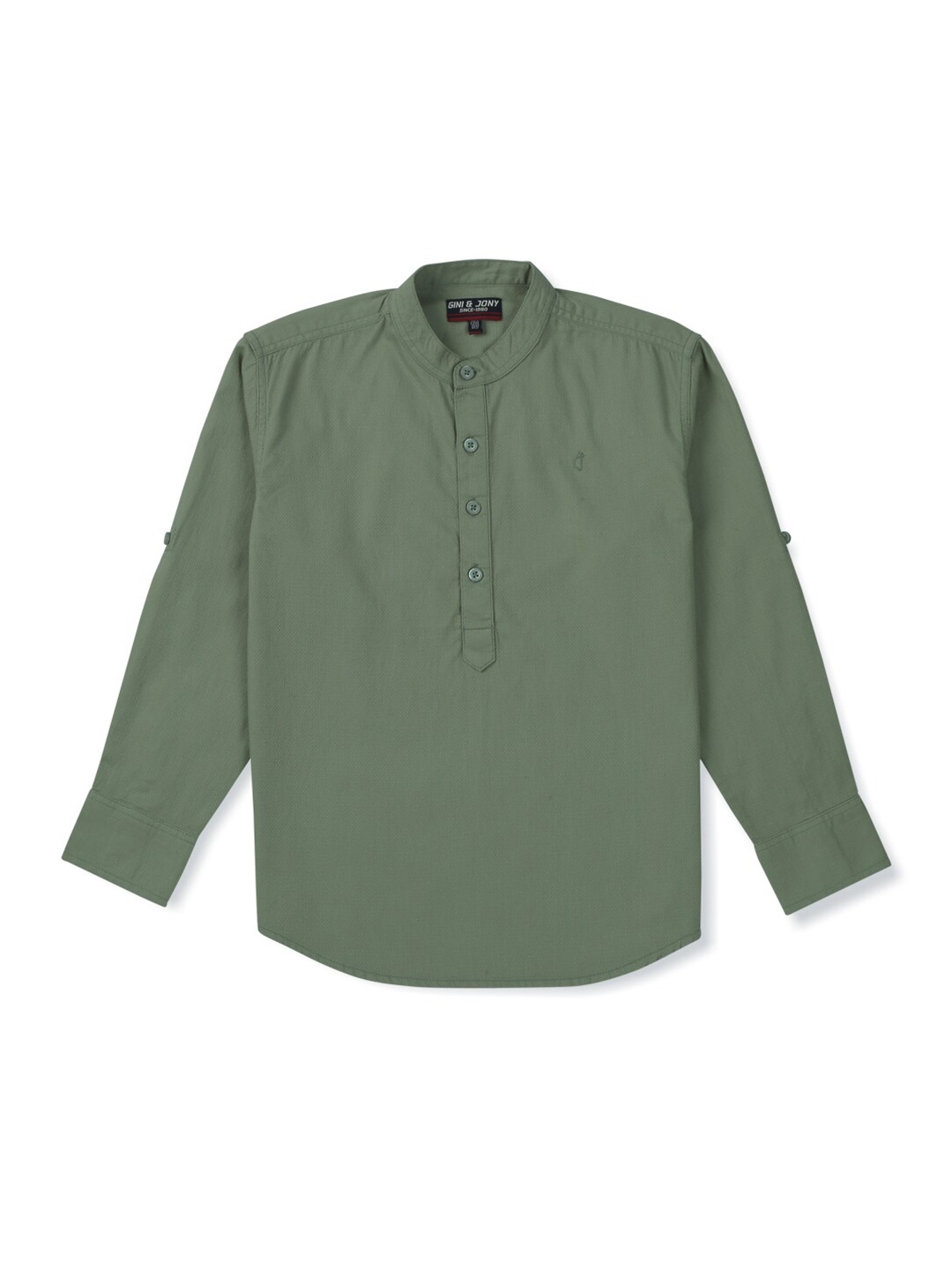 

Gini and Jony Boys Mandarin Collar Long Sleeves Cotton Casual Shirt, Olive