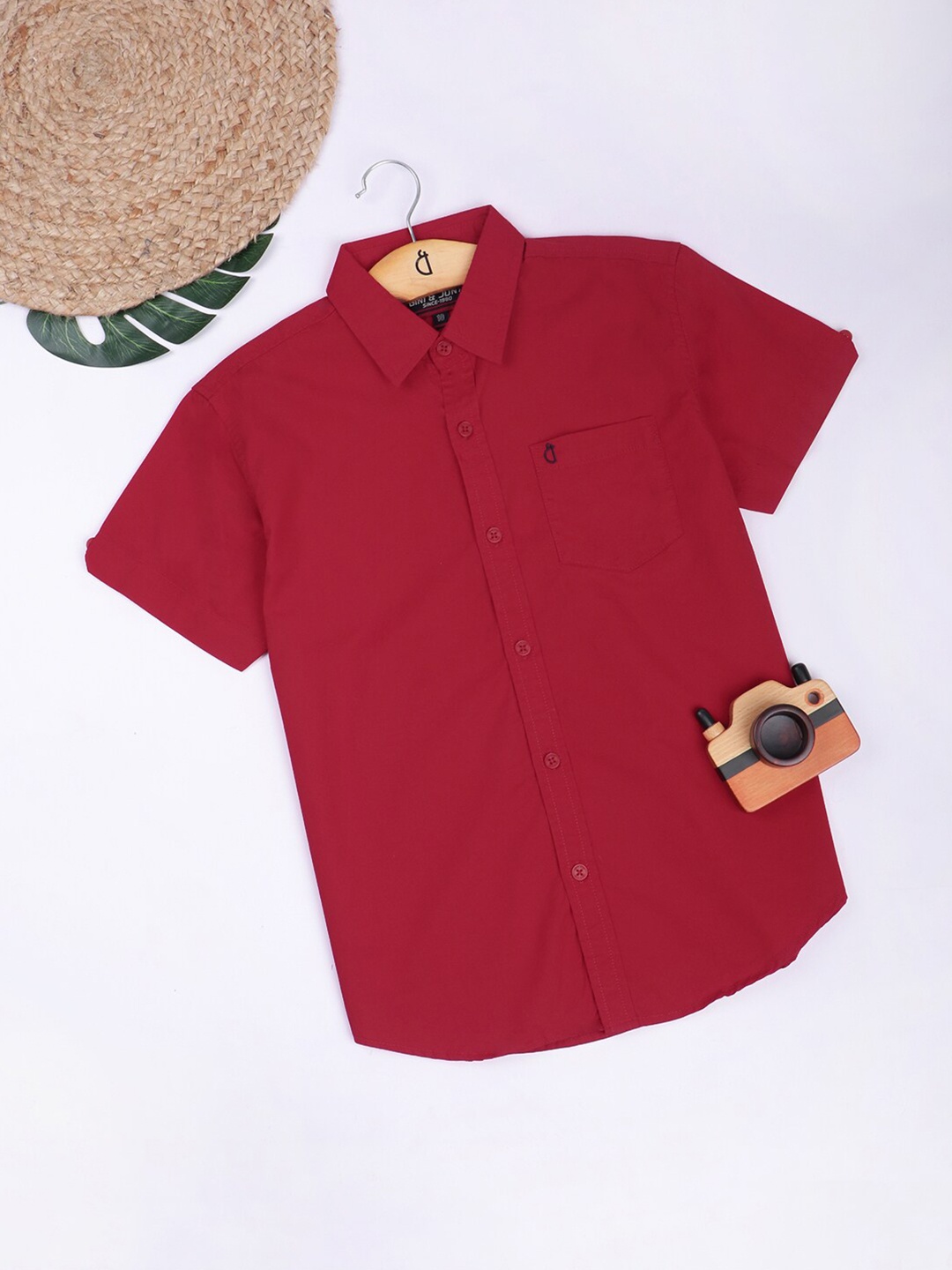 

Gini and Jony Boys Spread Collar Cotton Casual Shirt, Red