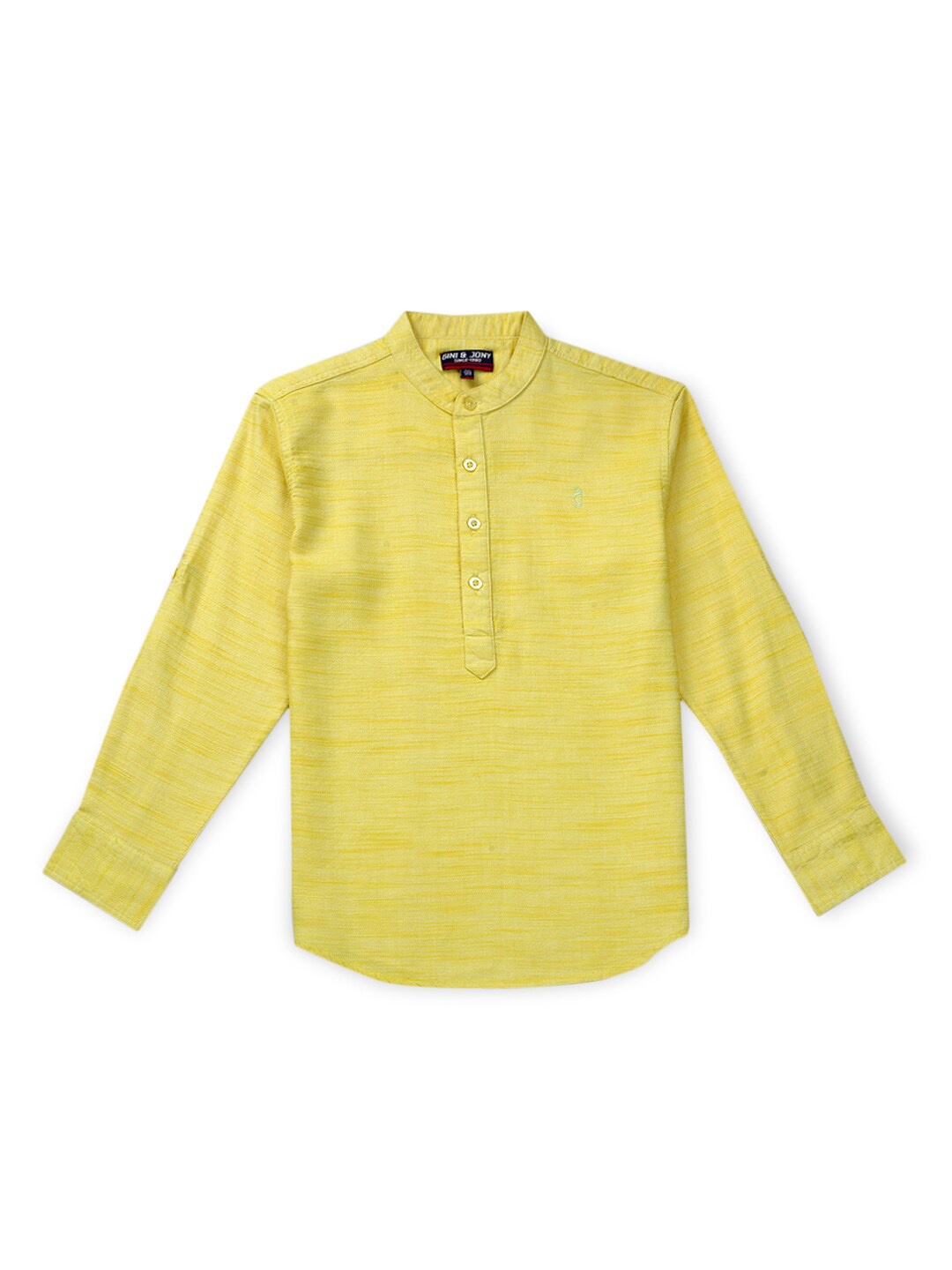 

Gini and Jony Infant Band Collar Roll-Up Sleeves Cotton Shirt, Yellow