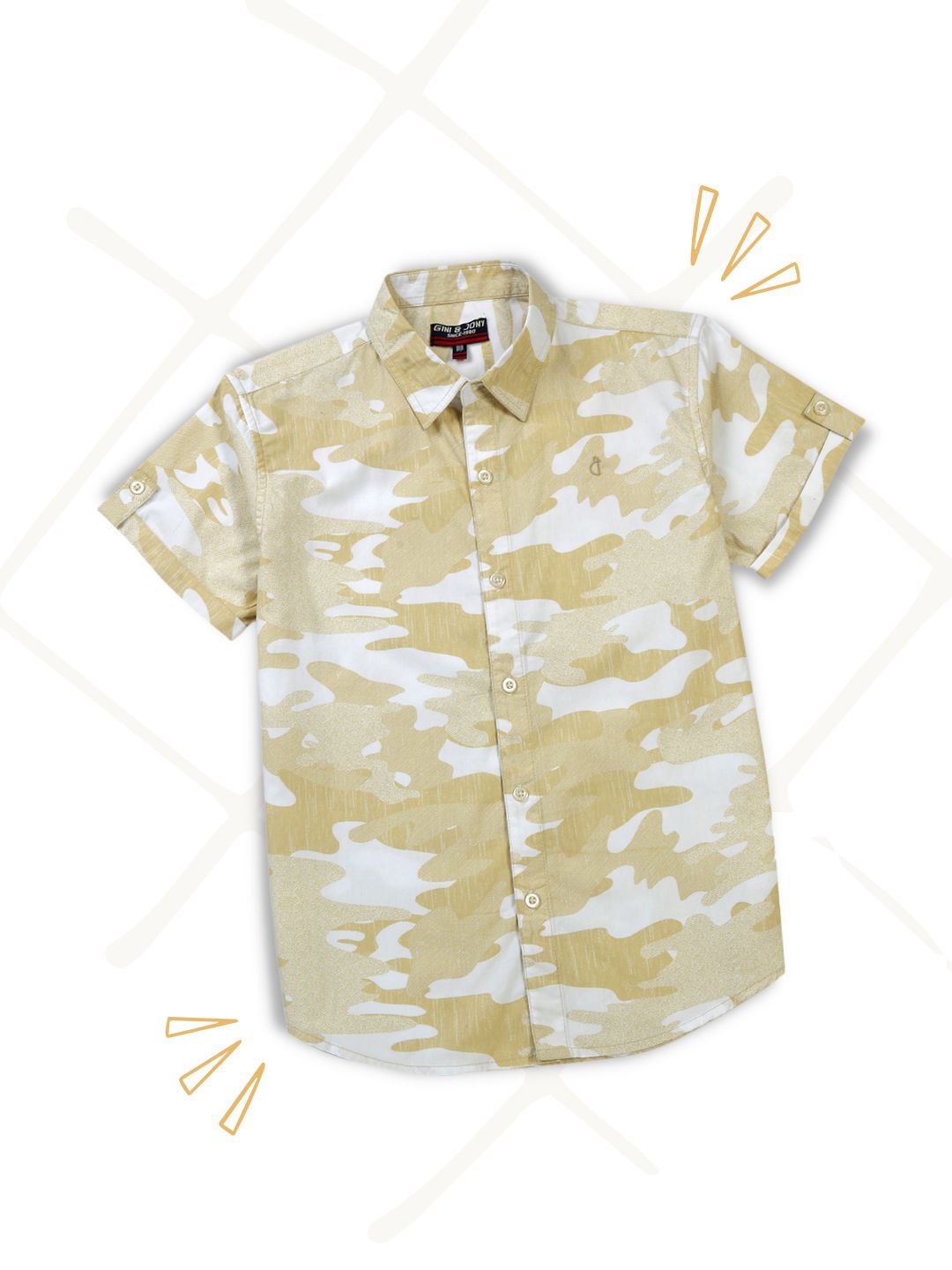 

Gini and Jony Boys Camouflage Printed Spread Collar Cotton Shirt, Beige