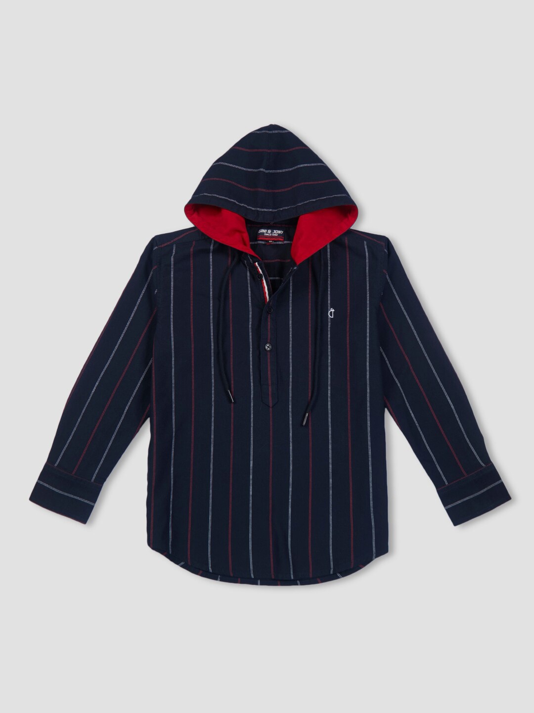 

Gini and Jony Infants Boys Vertical Striped Hooded Cotton Casual Shirt, Navy blue