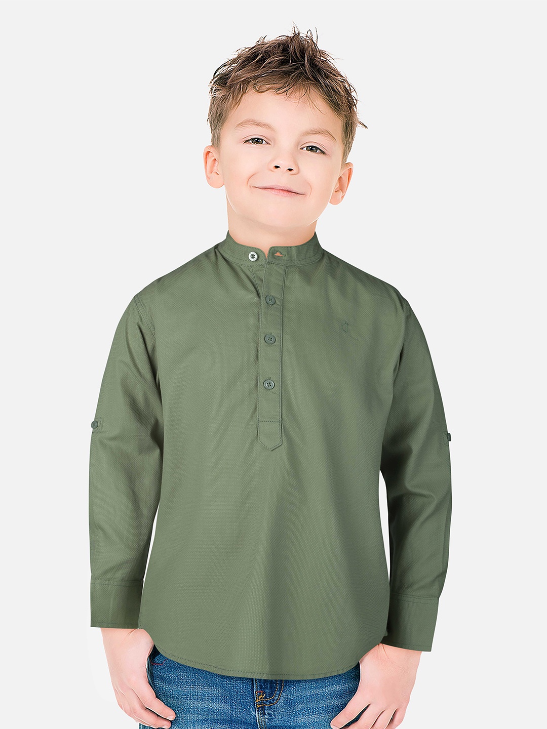 

Gini and Jony Boys Mandarin Collar Cotton Casual Shirt, Olive