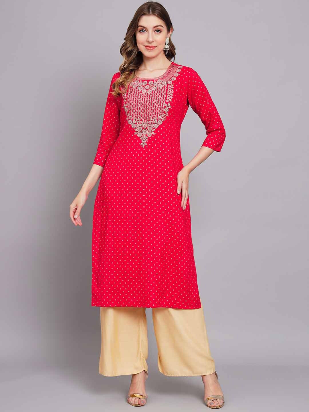 

Nehamta Ethnic Motifs Printed Thread Work Kurta, Red