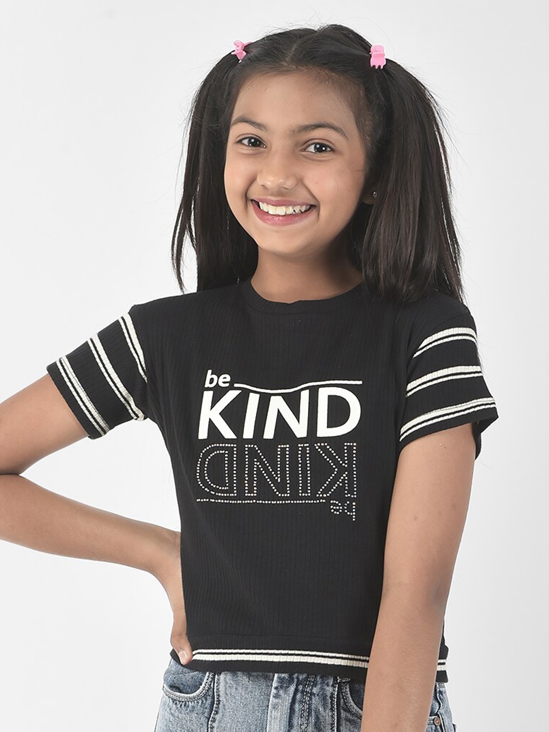 

Crimsoune Club Girls Typography Printed Cotton Crop Top, Black