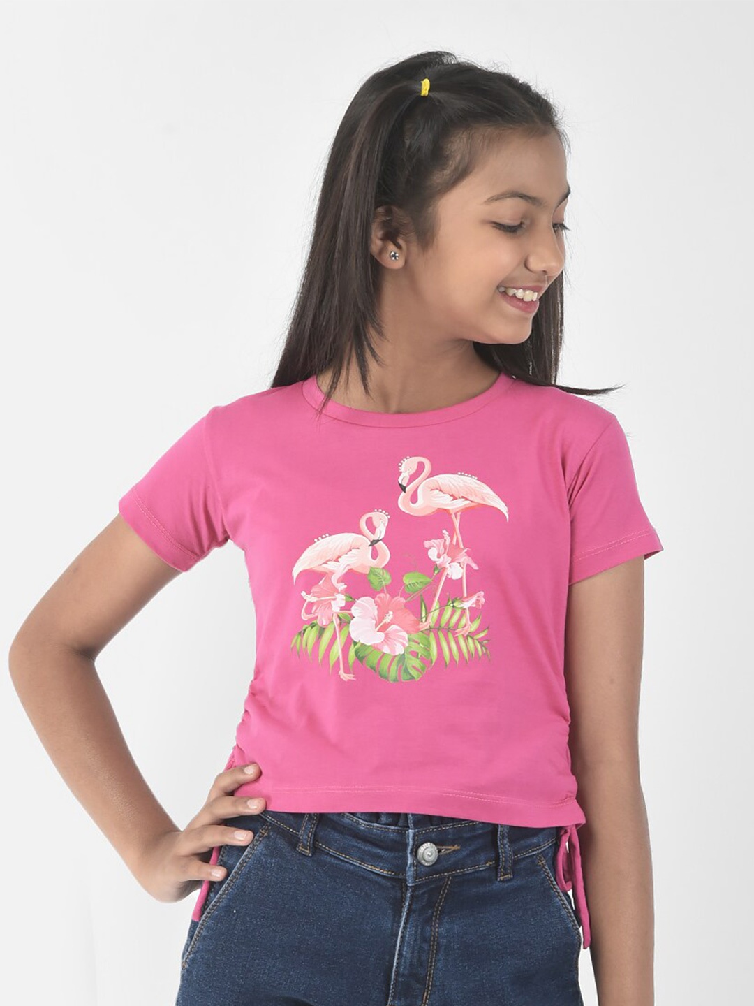 

Crimsoune Club Girls Graphic Printed Cotton Crop T-Shirt, Pink