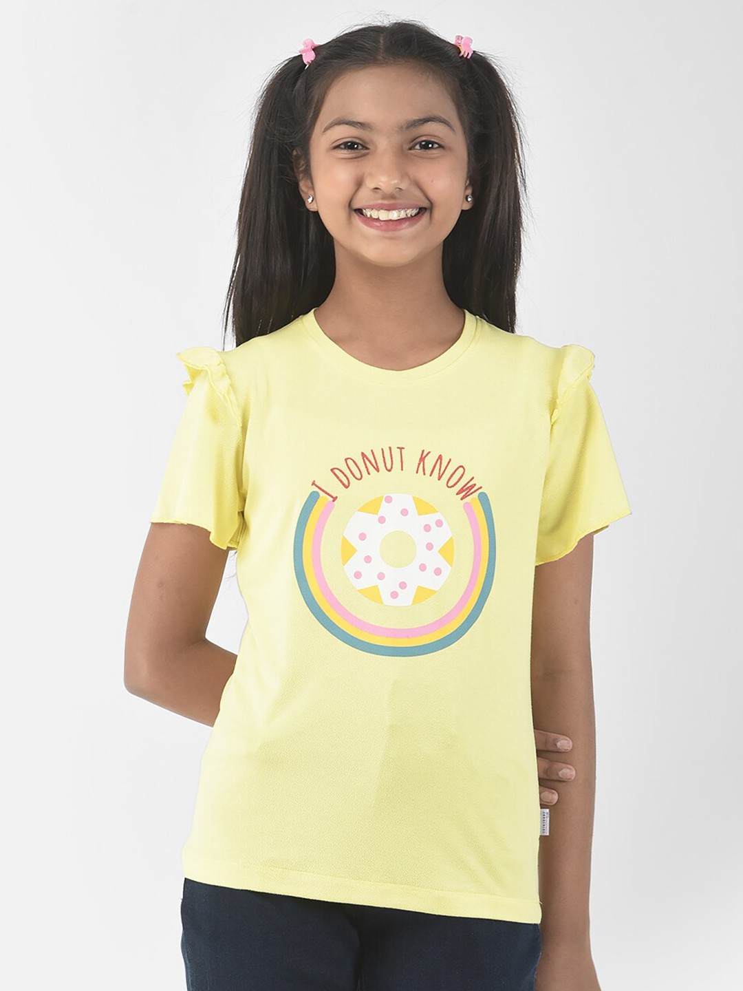 

Crimsoune Club Girls Graphic Printed Casual T-shirt, Yellow