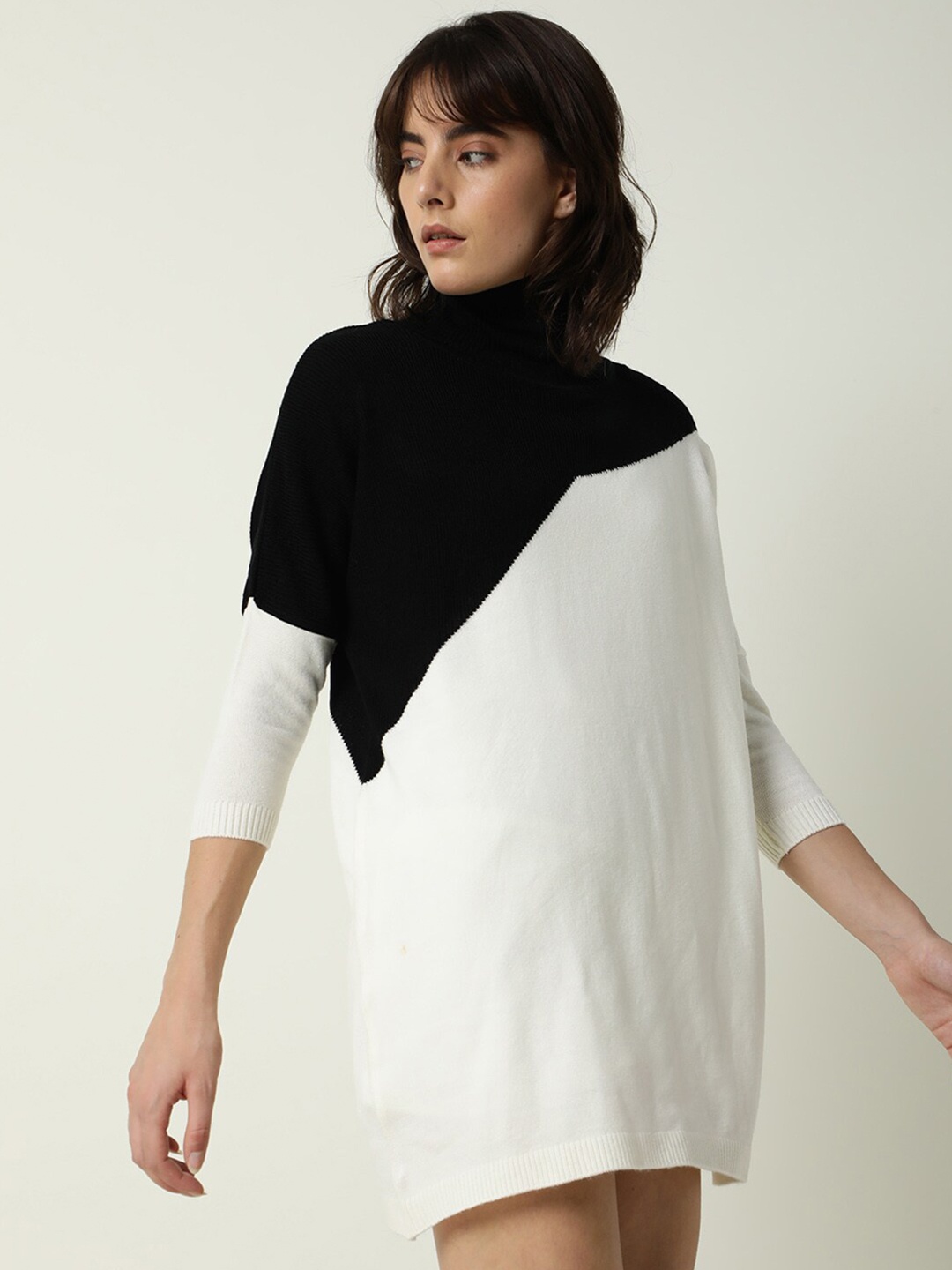 

RAREISM Women Black & White Colourblocked Pullover