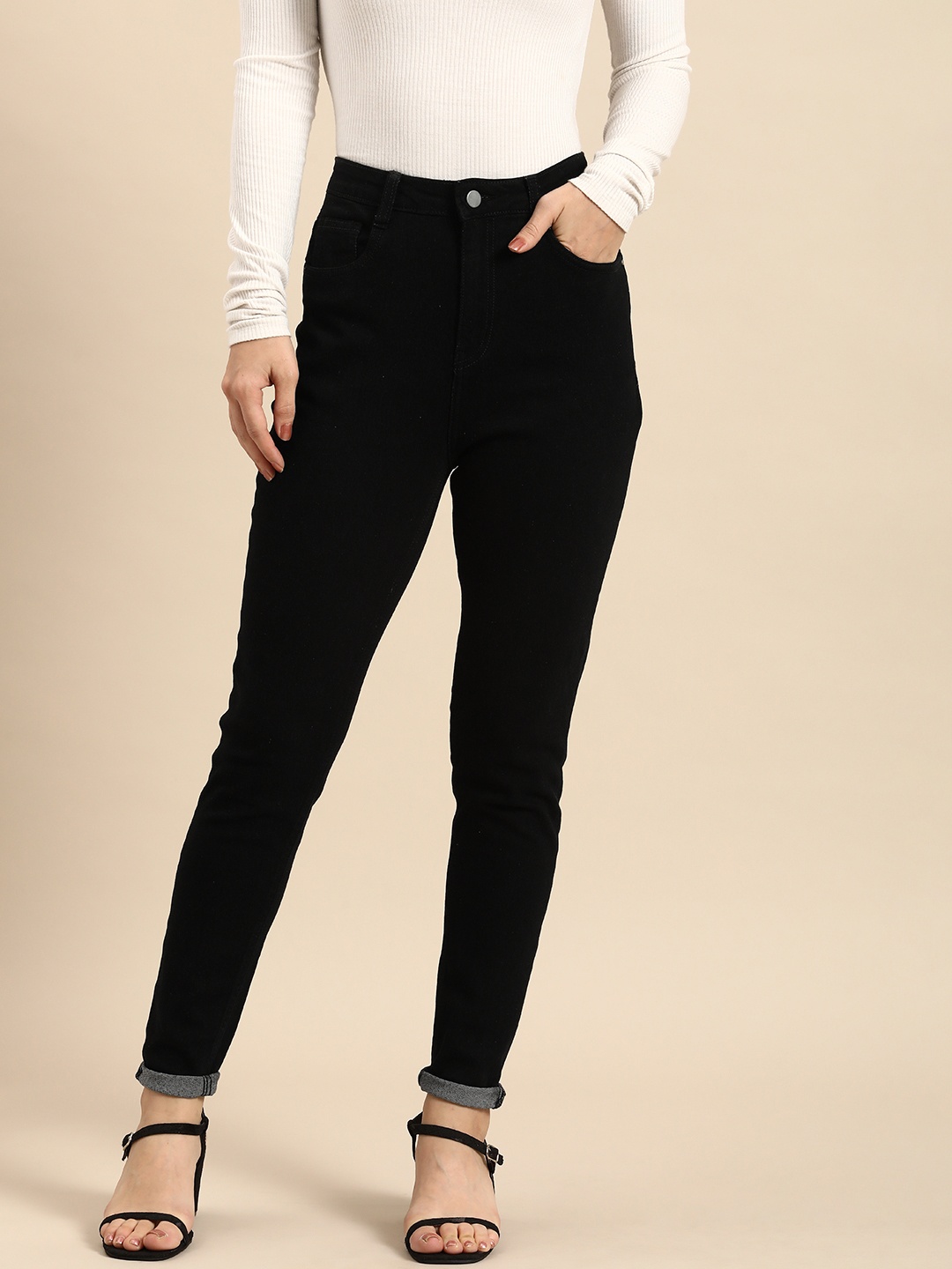 

all about you Women Skinny Fit High-Rise Stretchable Jeans, Black