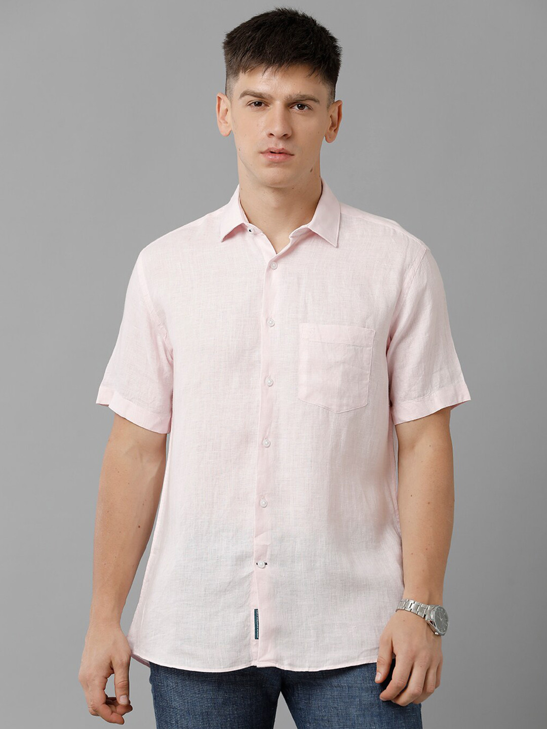 

Linen Club Spread Collar Pure Linen Casual Shirt, Pink