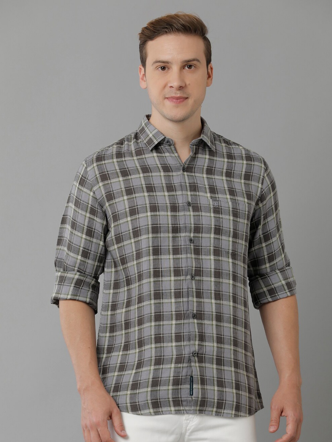 

Linen Club Tartan Checks Linen Casual Shirt, Grey