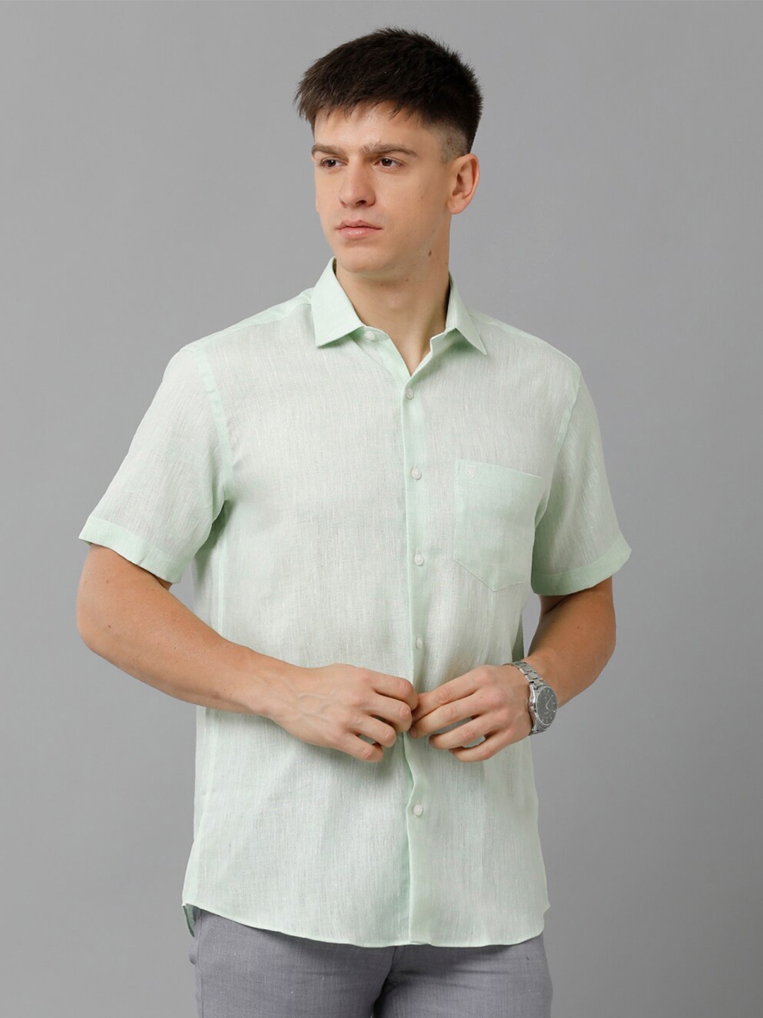 

Linen Club Short Sleeve Pure Linen Casual Shirt, Green