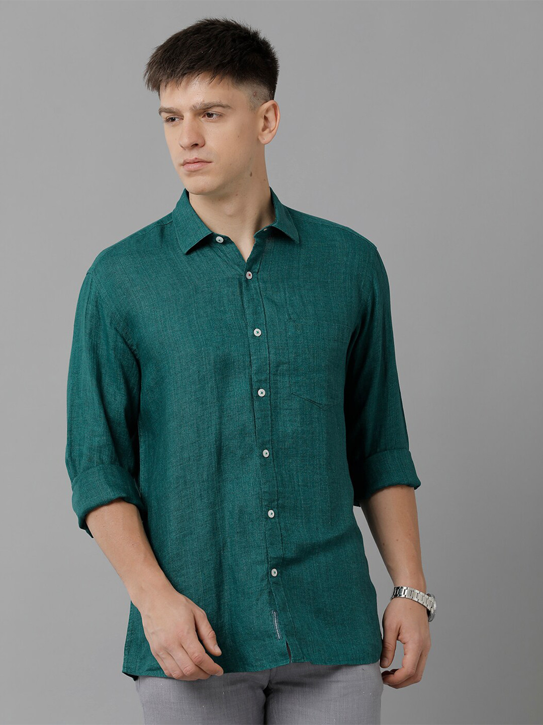 

Linen Club Spread Collar Pure Linen Casual Shirt, Green