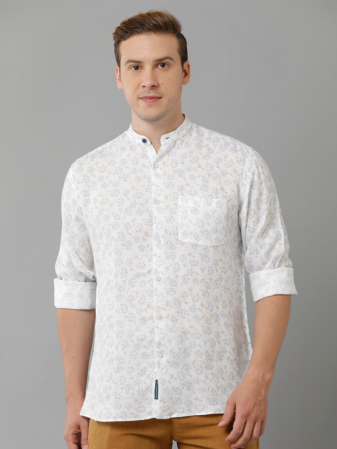 

Linen Club Micro And Ditsy Printed Pure Linen Casual Shirt, White