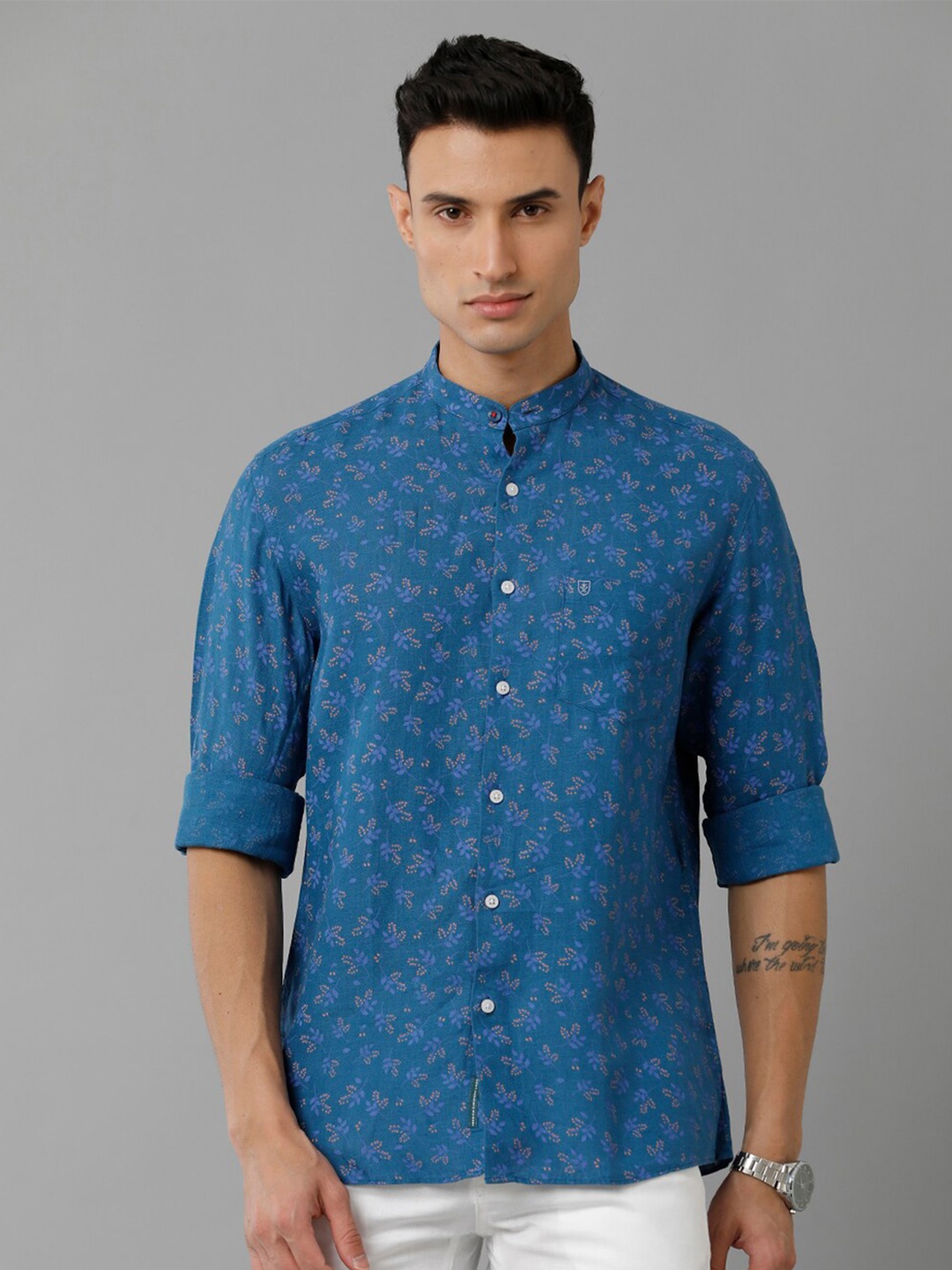 

Linen Club Floral Printed Casual Shirt, Blue