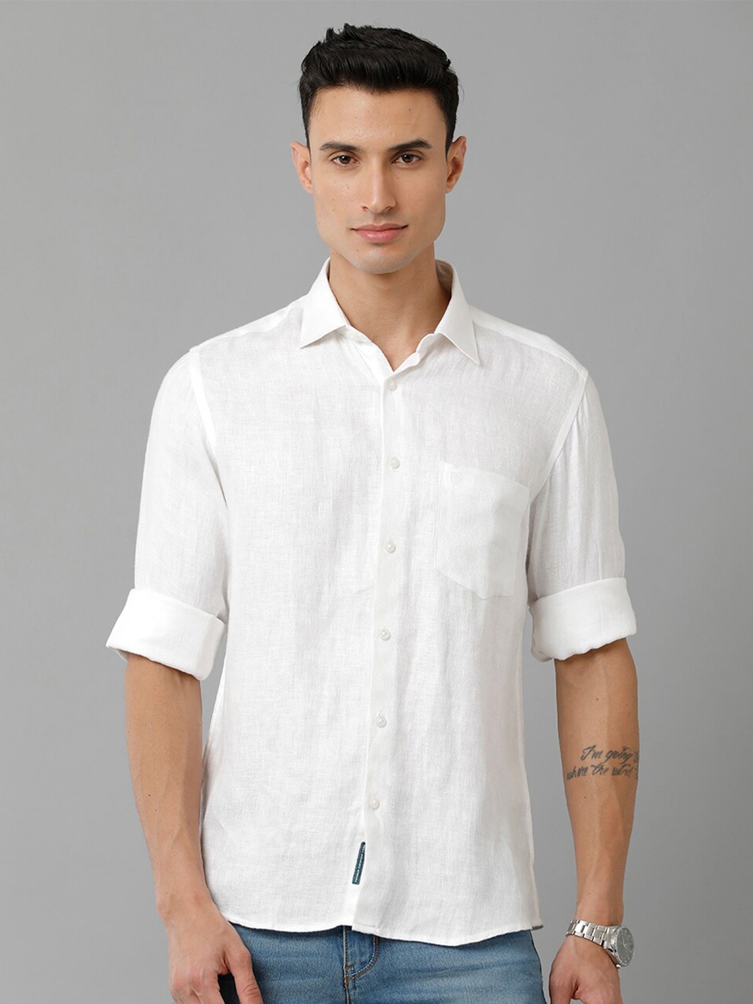 

Linen Club Spread Collar Pure Linen Casual Shirt, White