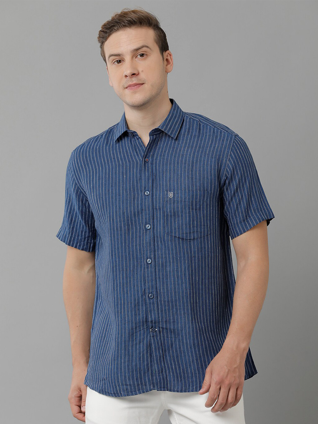 

Linen Club Opaque Striped Casual Shirt, Blue