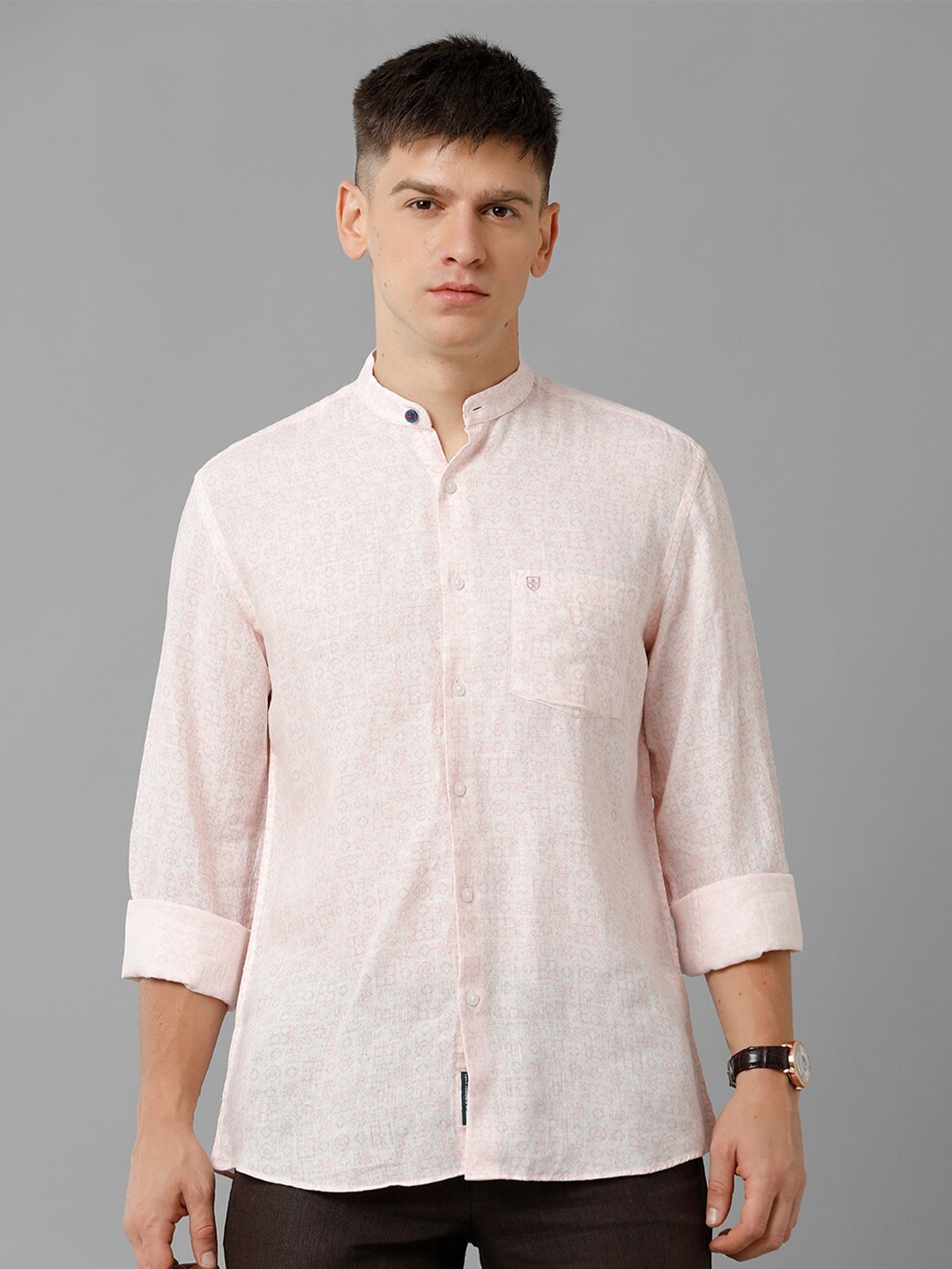 

Linen Club Printed Spread Collar Linen Casual Shirt, Pink
