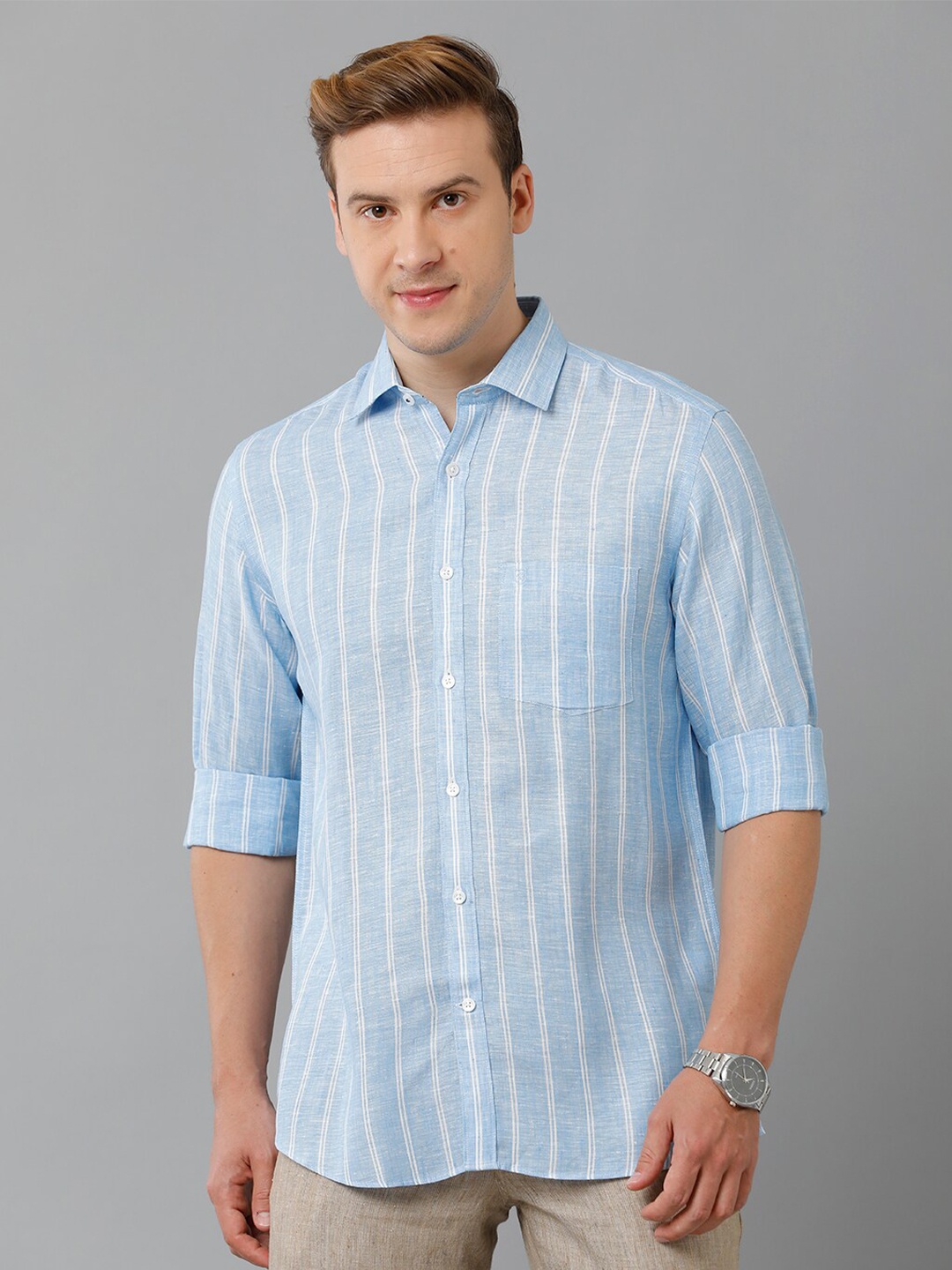 

Linen Club Striped Linen Casual Shirt, Blue