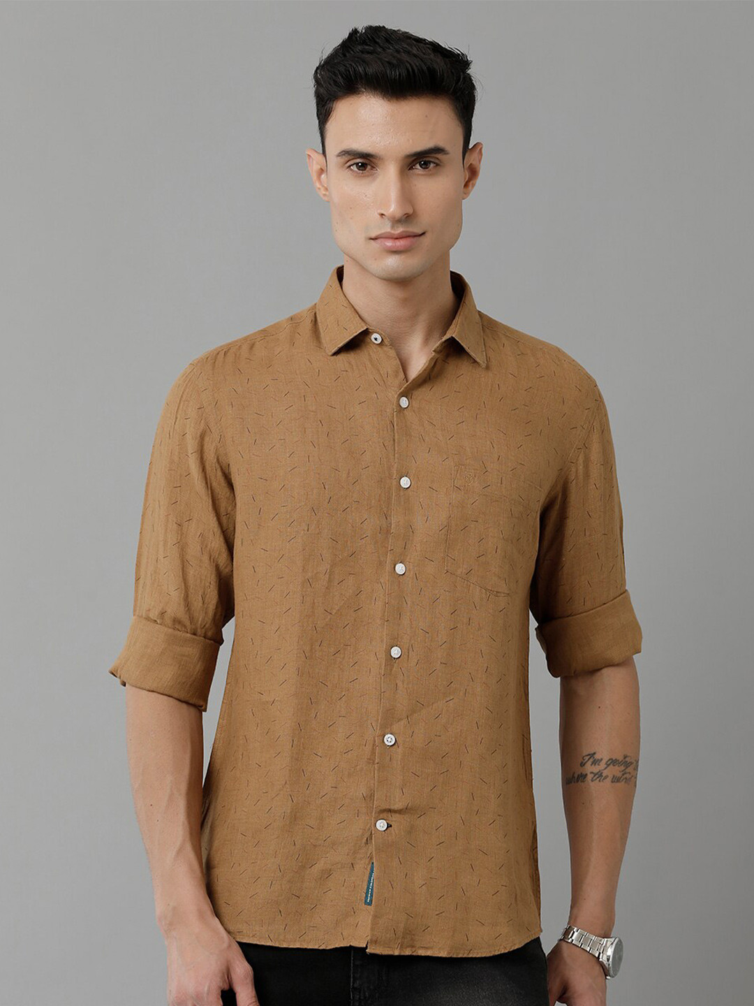 

Linen Club Spread Collar Pure Linen Casual Shirt, Brown