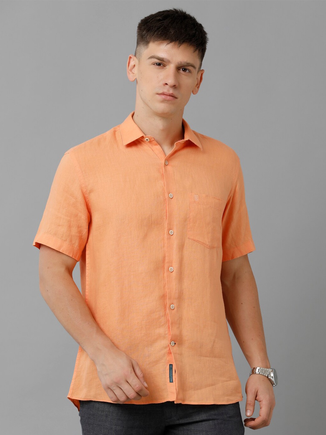 

Linen Club Spread Collar Pure Linen Casual Shirt, Orange