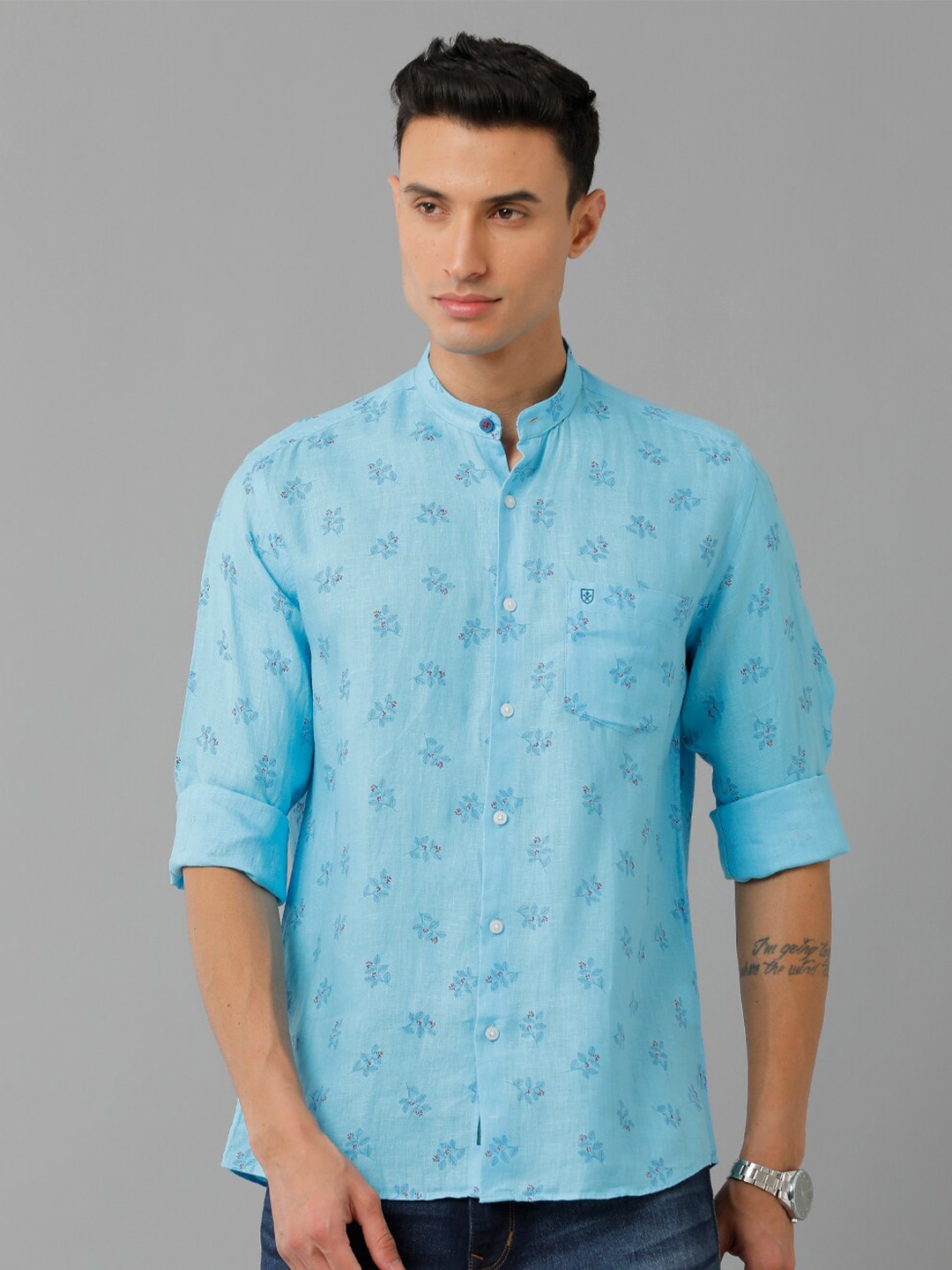 

Linen Club Floral Printed Pure Linen Casual Shirt, Blue