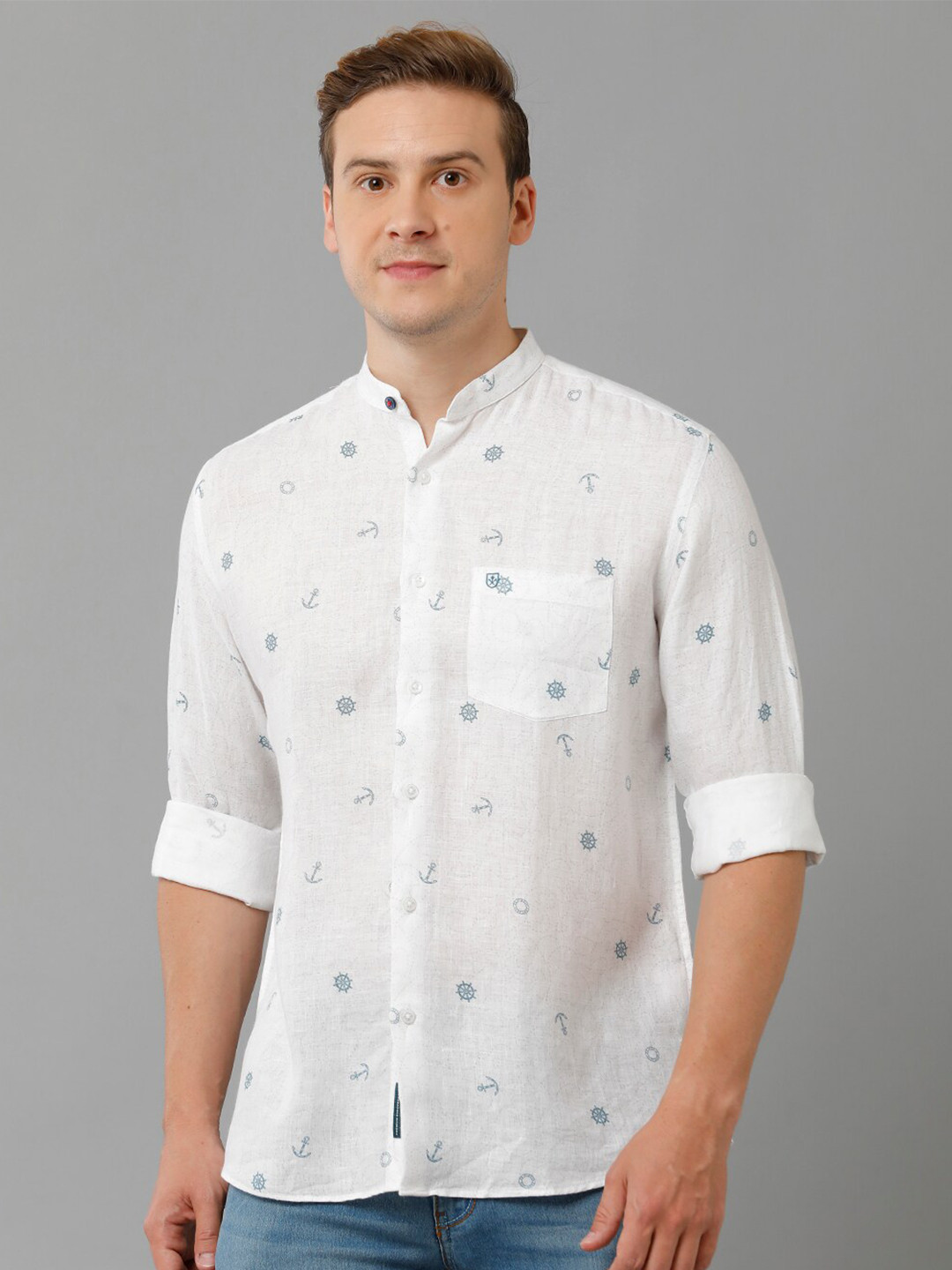

Linen Club Conversational Printed Pure Linen Casual Shirt, White