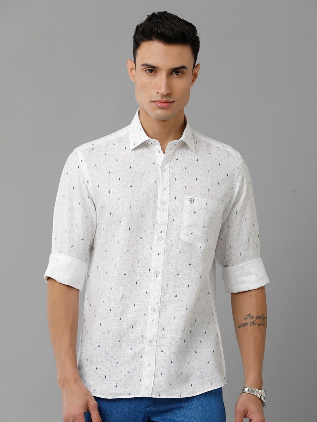 

Linen Club Micro Ditsy Printed Linen Casual Shirt, White