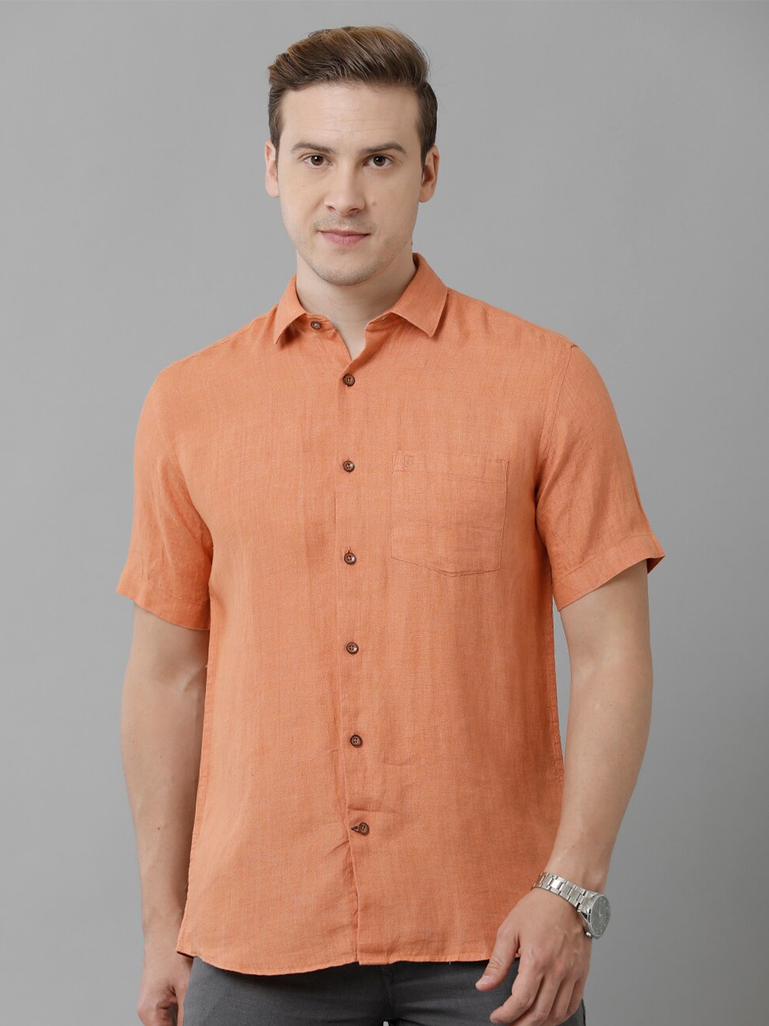

Linen Club Pure Linen Casual Shirt, Orange