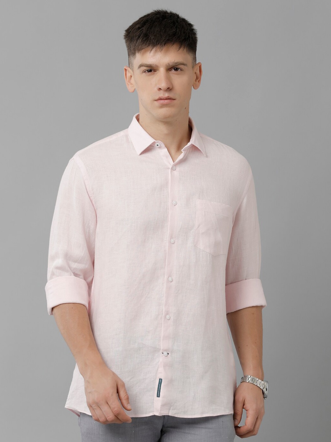 

Linen Club Spread Collar Pure Linen Casual Shirt, Pink