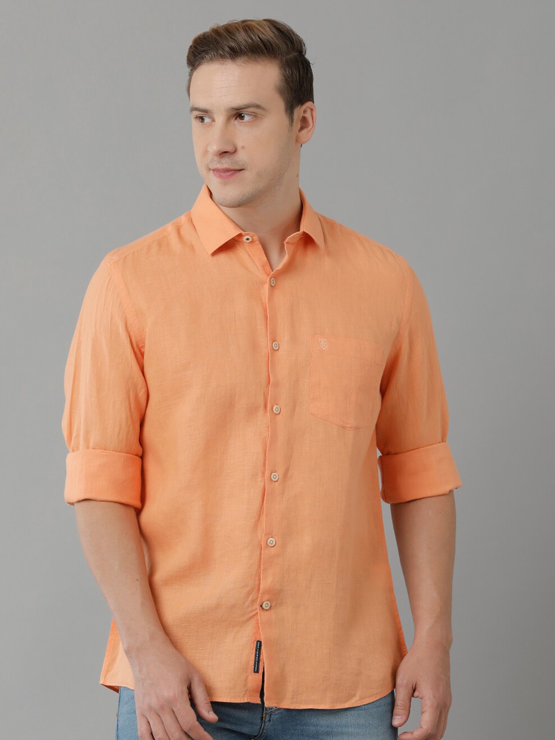 

Linen Club Spread Collar Pure Linen Casual Shirt, Orange