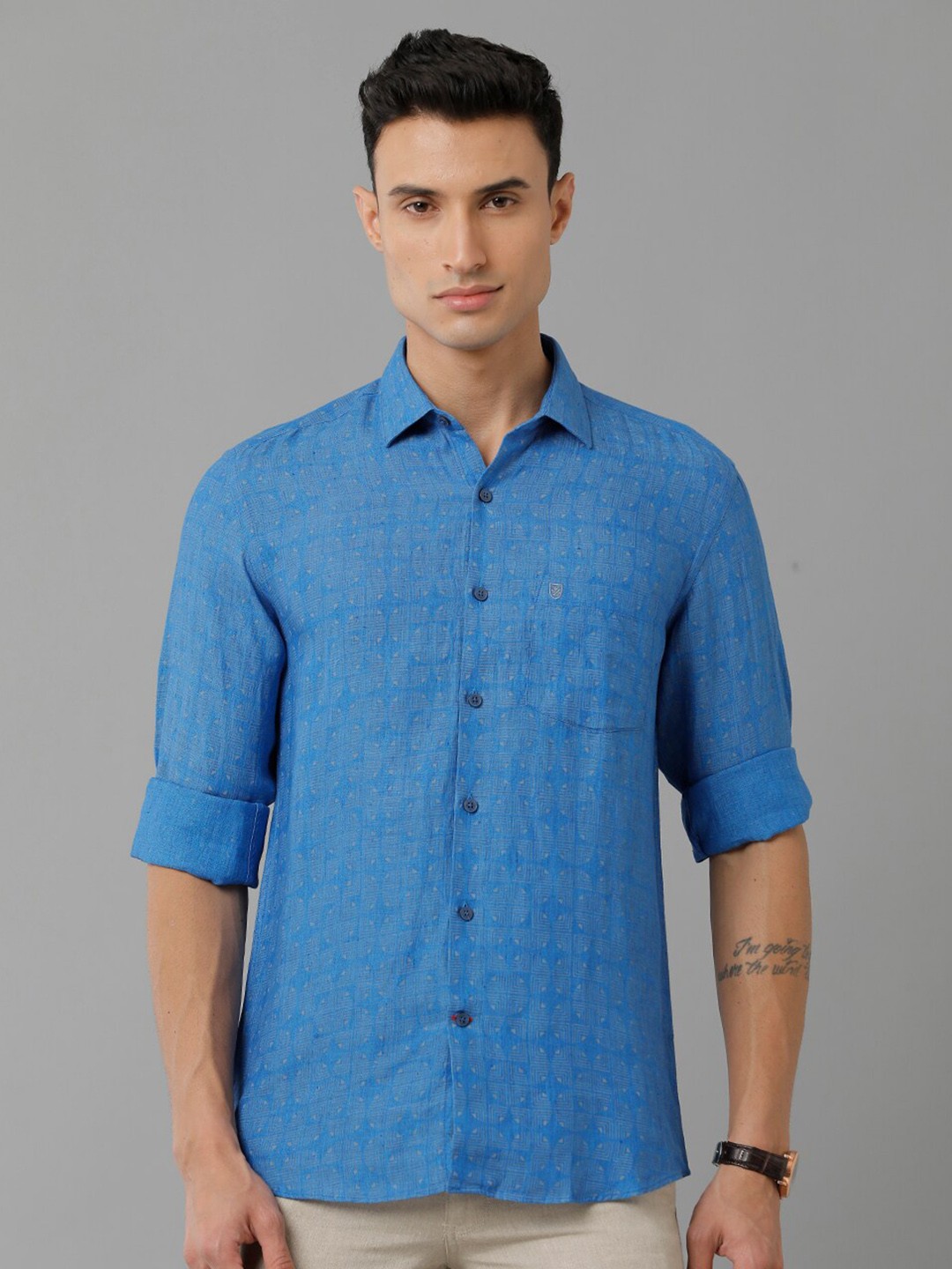 

Linen Club Geometric Printed Pure Linen Casual Shirt, Blue