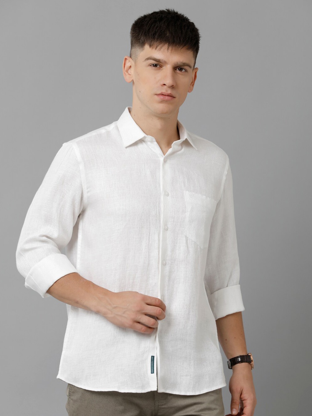 

Linen Club Spread Collar Pure Linen Casual Shirt, White