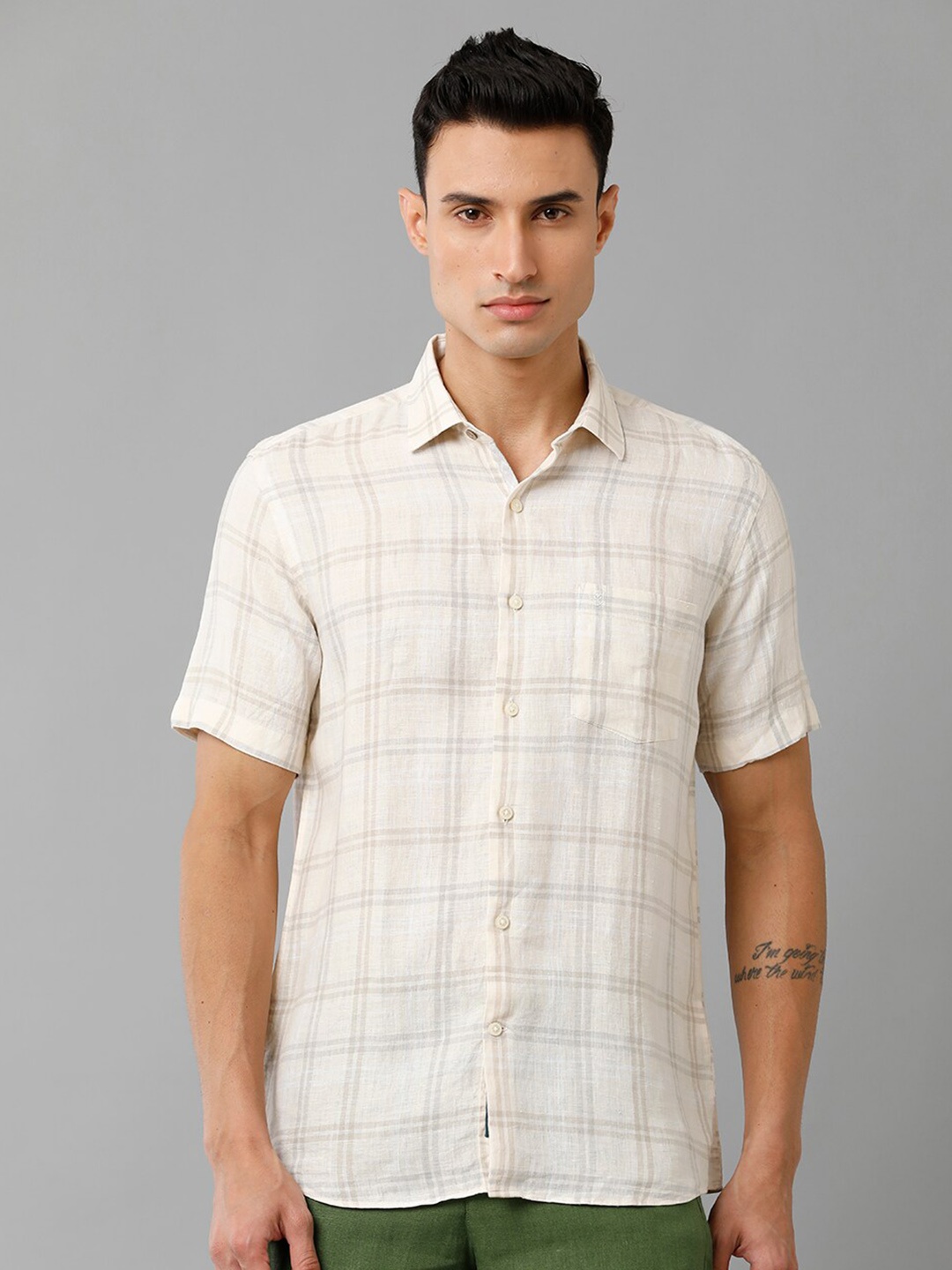 

Linen Club Checked Linen Casual Shirt, Cream