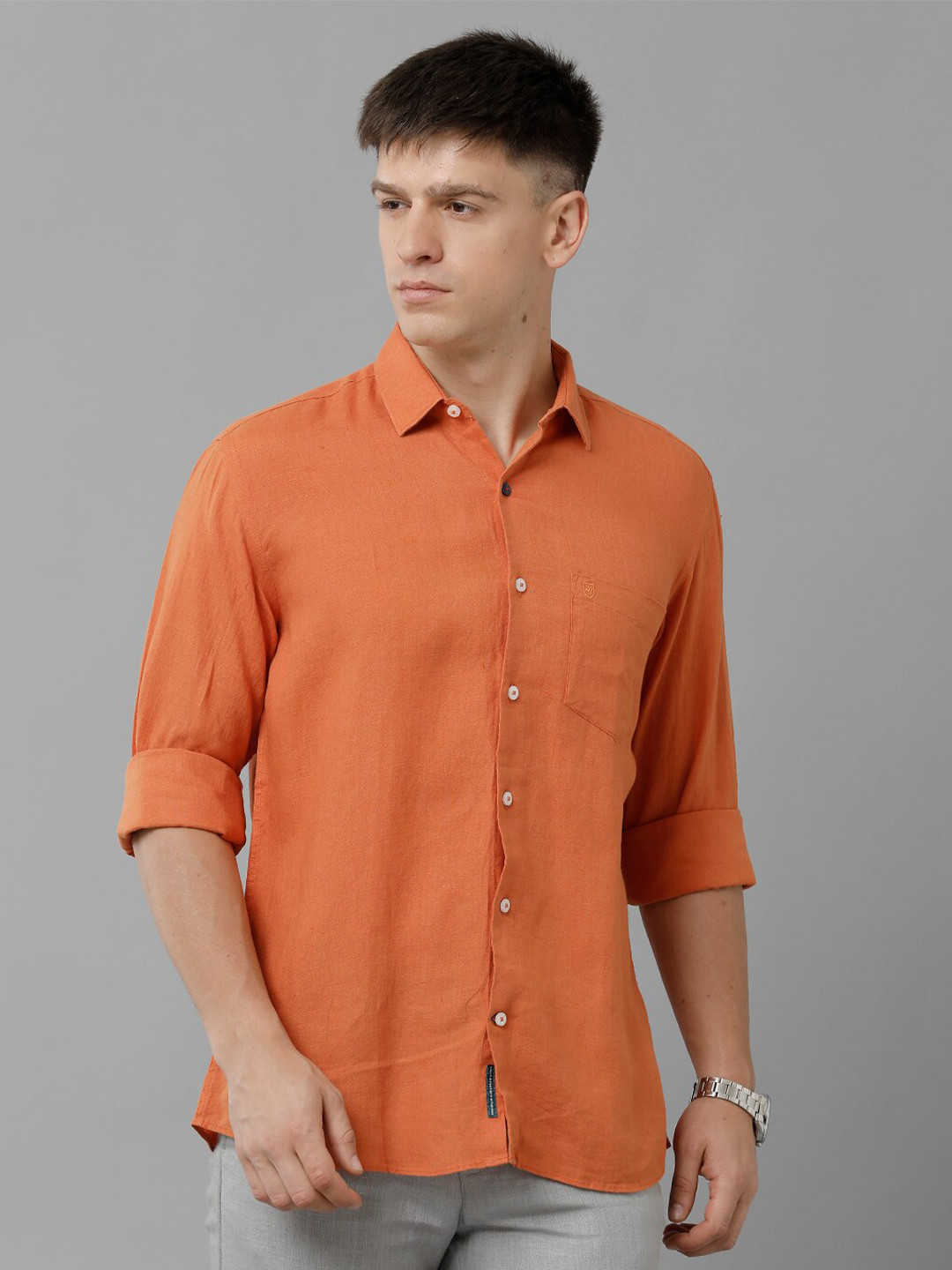 

Linen Club Spread Collar Pure Linen Casual Shirt, Orange