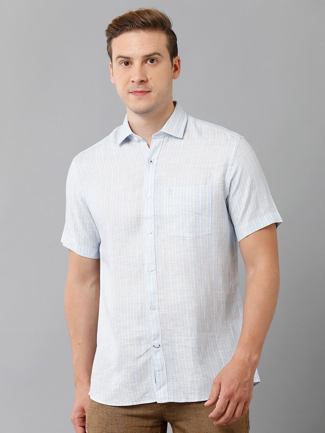 

Linen Club Vertical Striped Pure Linen Casual Shirt, Blue