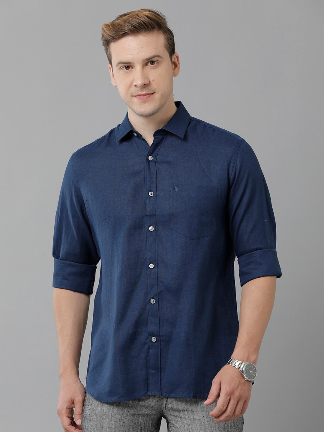 

Linen Club Long Sleeves Pure Linen Casual Shirt, Blue