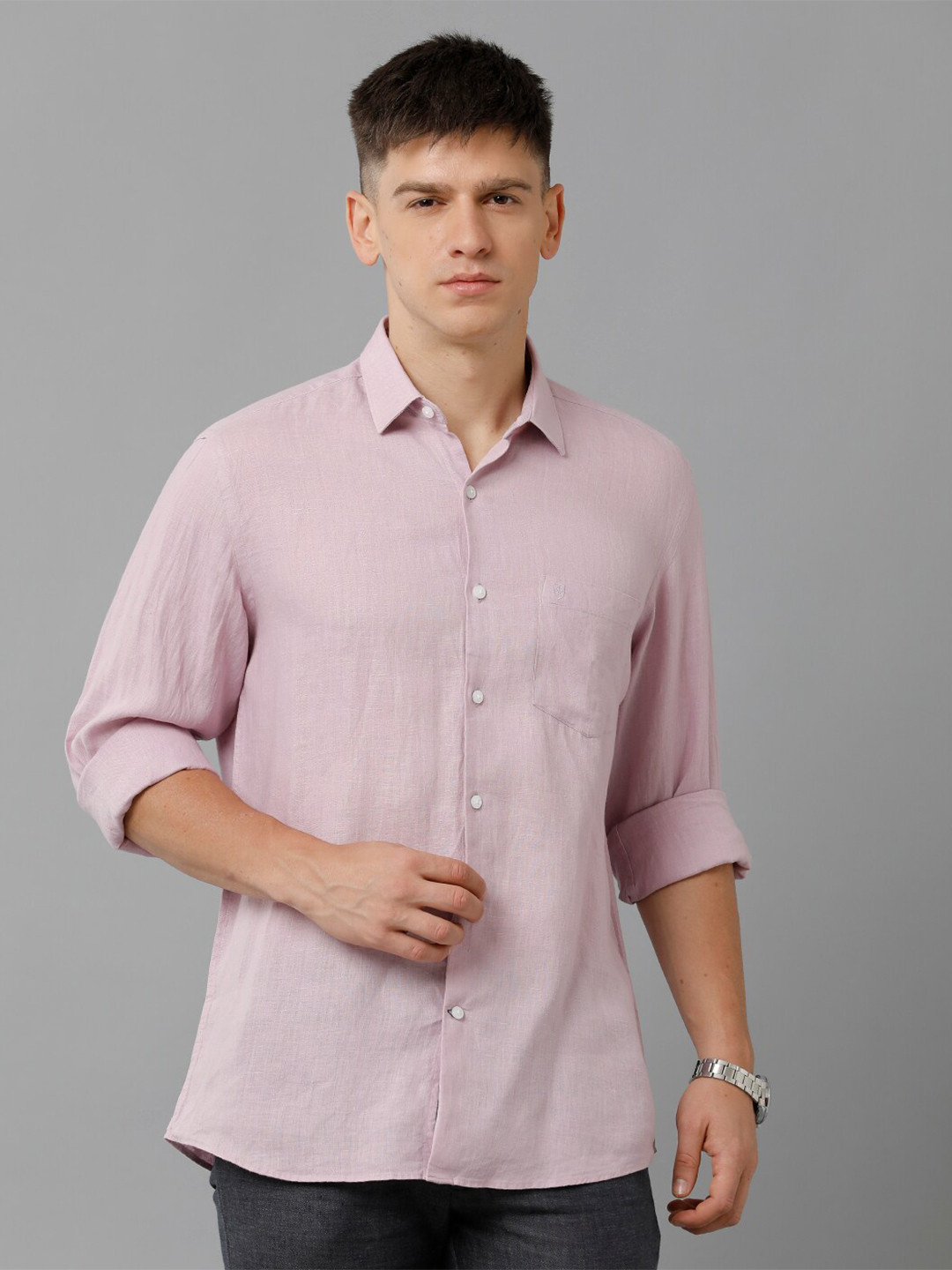 

Linen Club Spread Collar Linen Casual Shirt, Pink