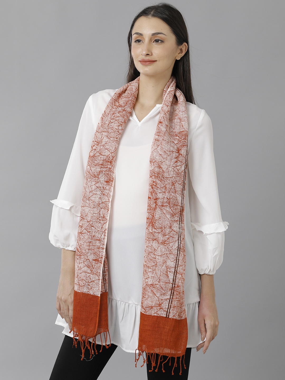 

Linen Club Printed Pure Linen Stole, Orange