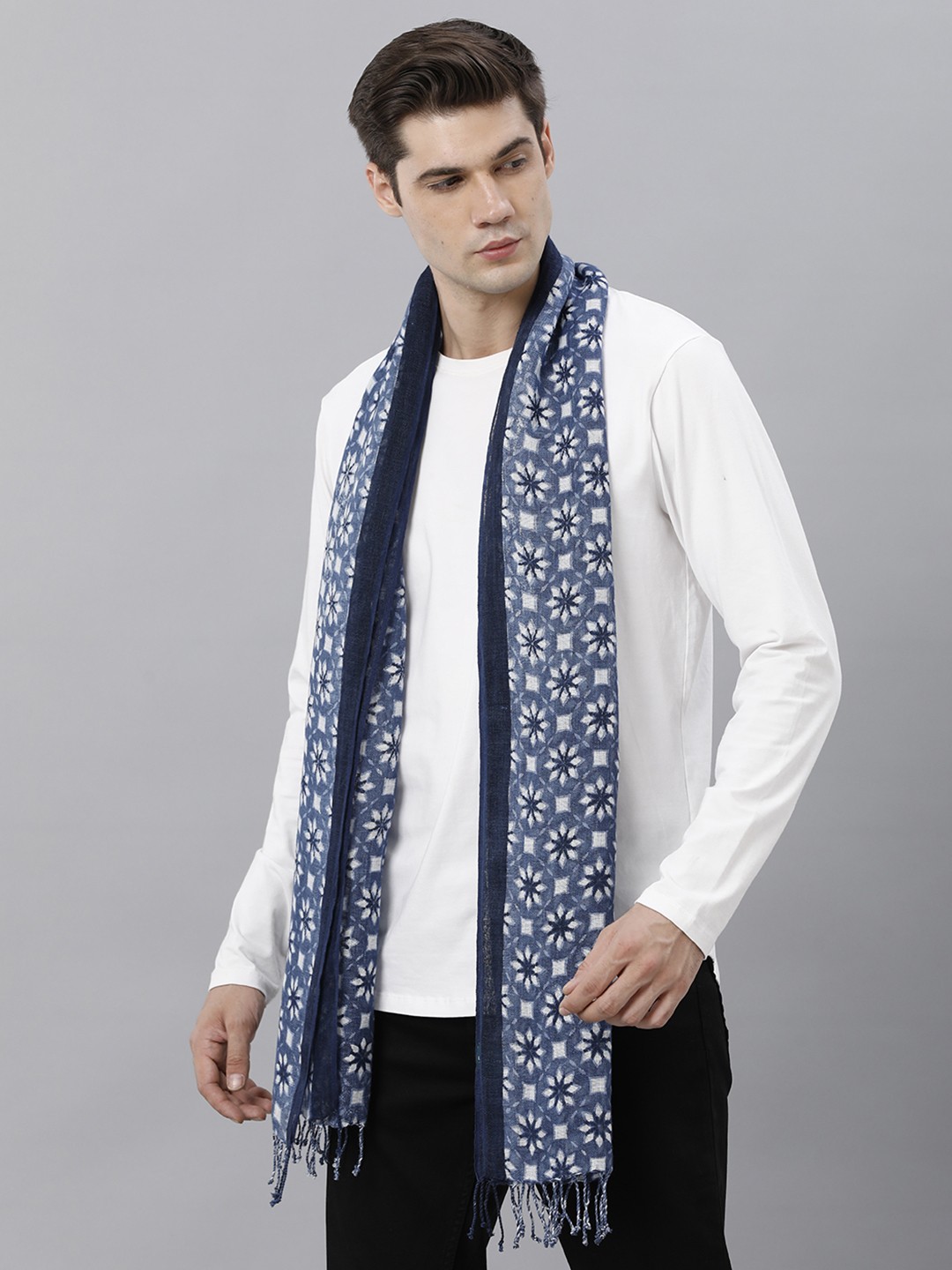 

Linen Club Men Pure Linen Printed Stole, Blue